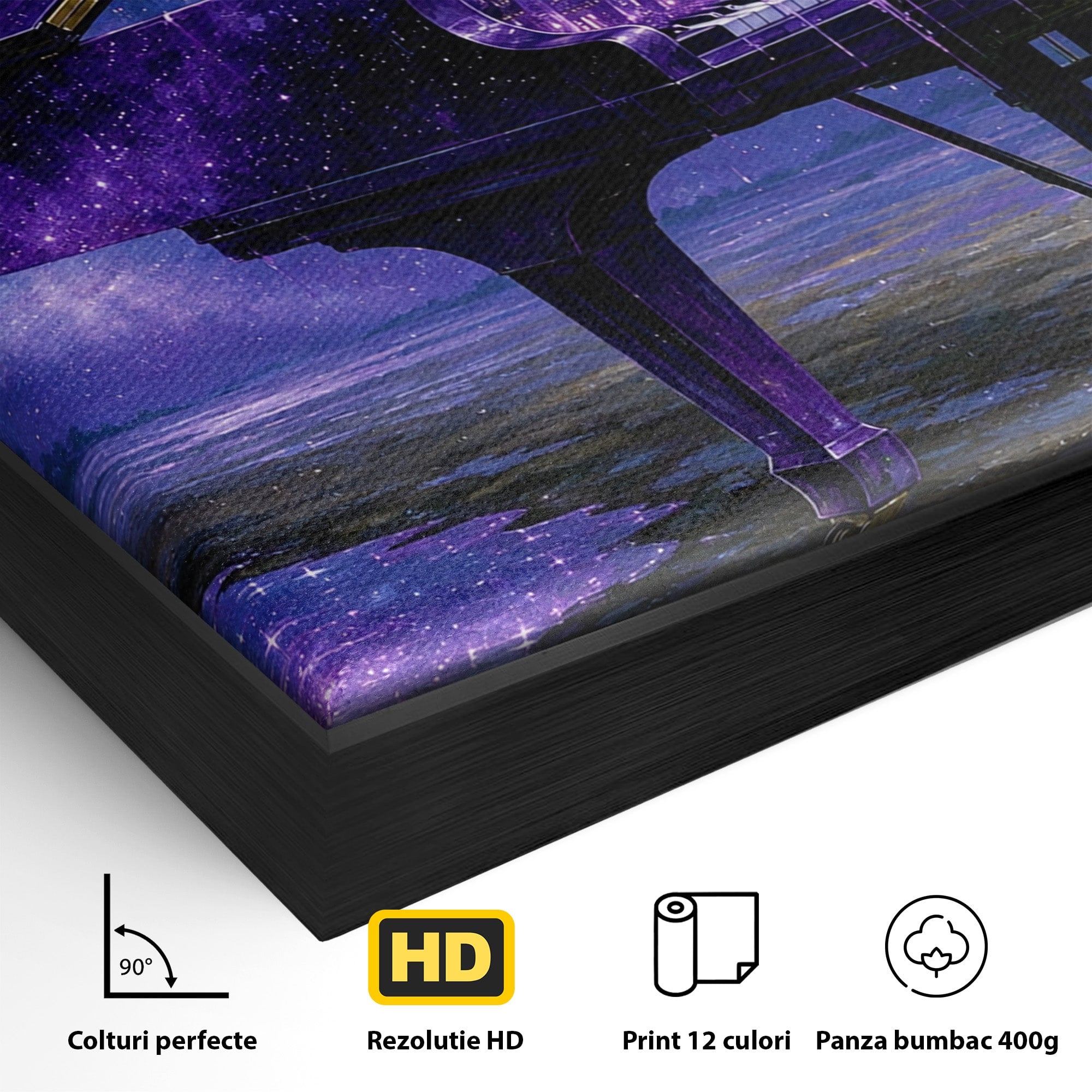 Tablou Canvas Premium LuxCanva® R1052, Pianul Cosmic, Pian, Cosmos, Oras, Noapte, Visare, Living, Culori Vibrante