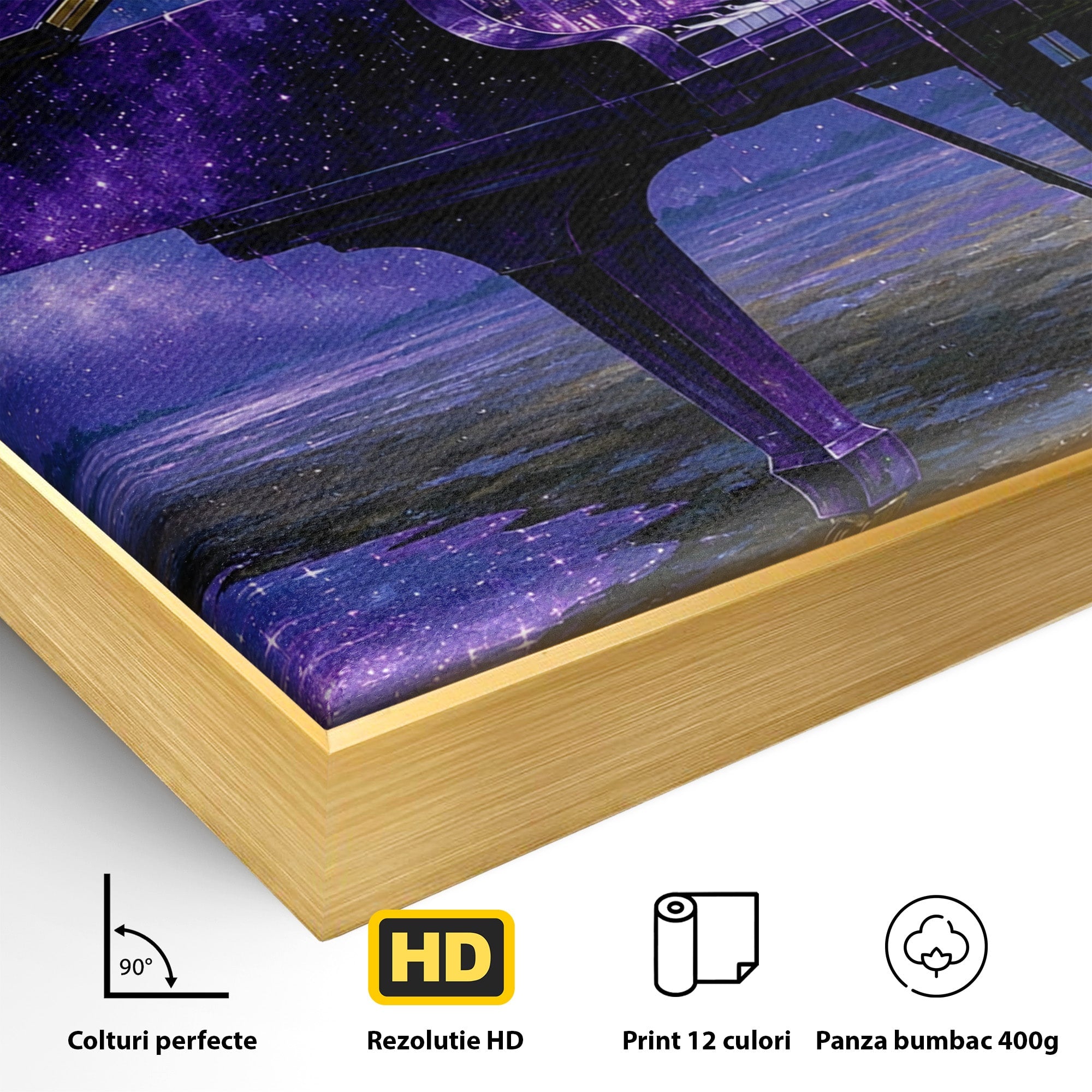 Tablou Canvas Premium LuxCanva® R1052, Pianul Cosmic, Pian, Cosmos, Oras, Noapte, Visare, Living, Culori Vibrante