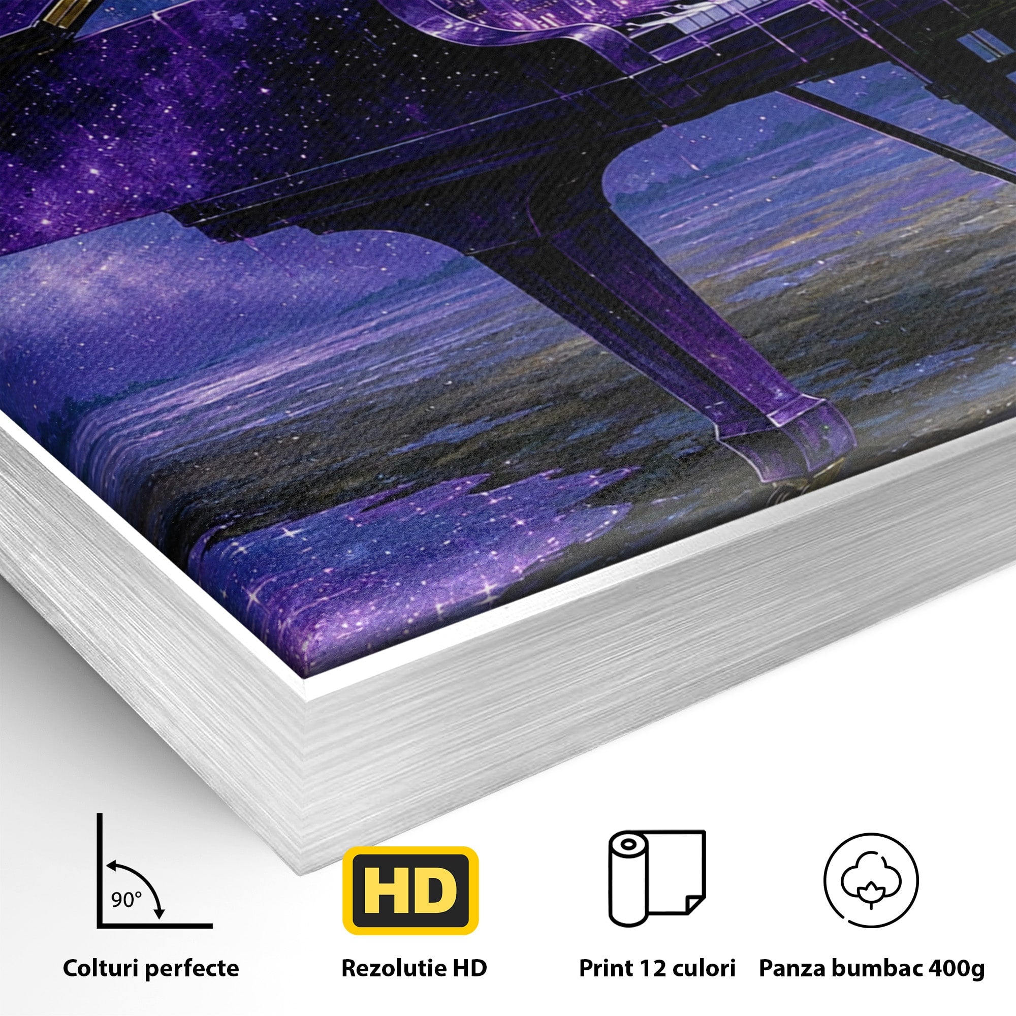 Tablou Canvas Premium LuxCanva® R1052, Pianul Cosmic, Pian, Cosmos, Oras, Noapte, Visare, Living, Culori Vibrante