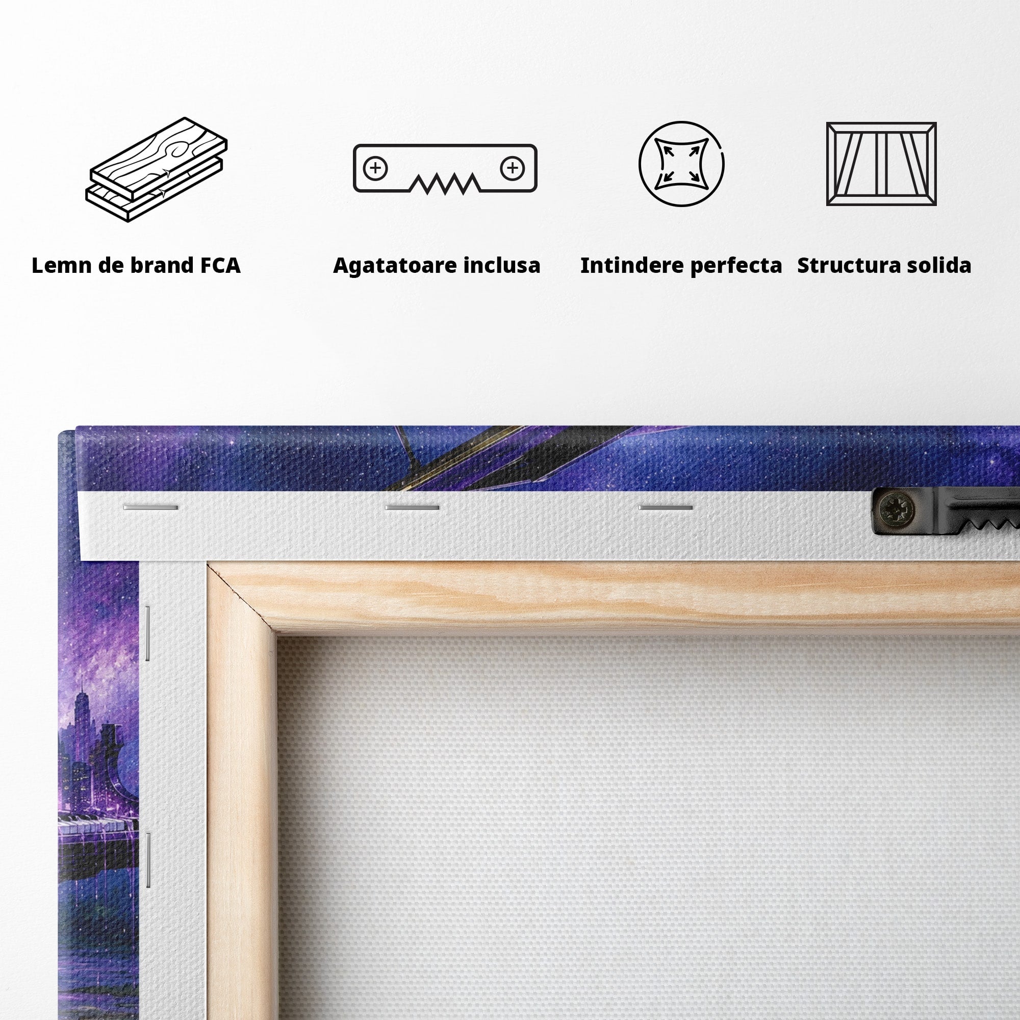 Tablou Canvas Premium LuxCanva® R1052, Pianul Cosmic, Pian, Cosmos, Oras, Noapte, Visare, Living, Culori Vibrante