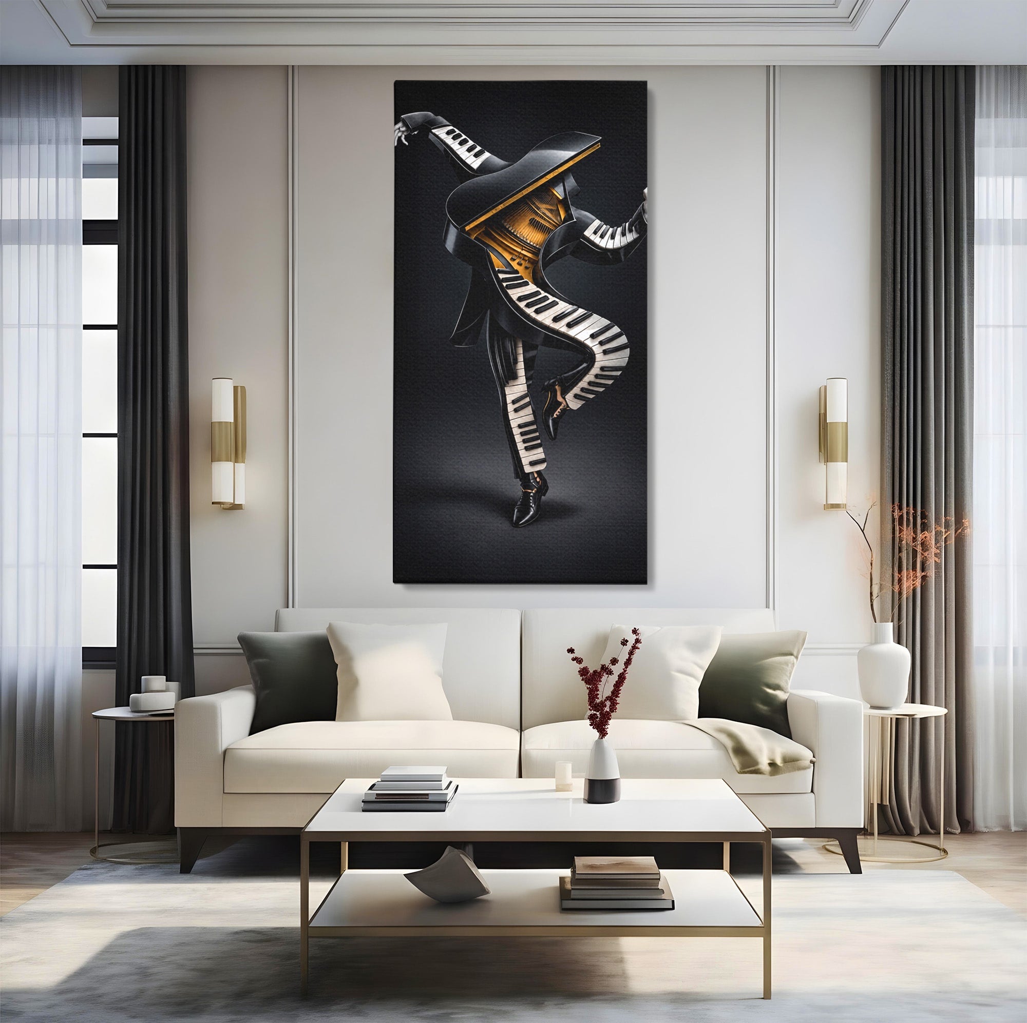 Tablou Canvas Premium LuxCanva® R1053, Dansatorul Pian, Pian, Dansator, Muzica, Arta Contemporana, Living, Culori Vibrante