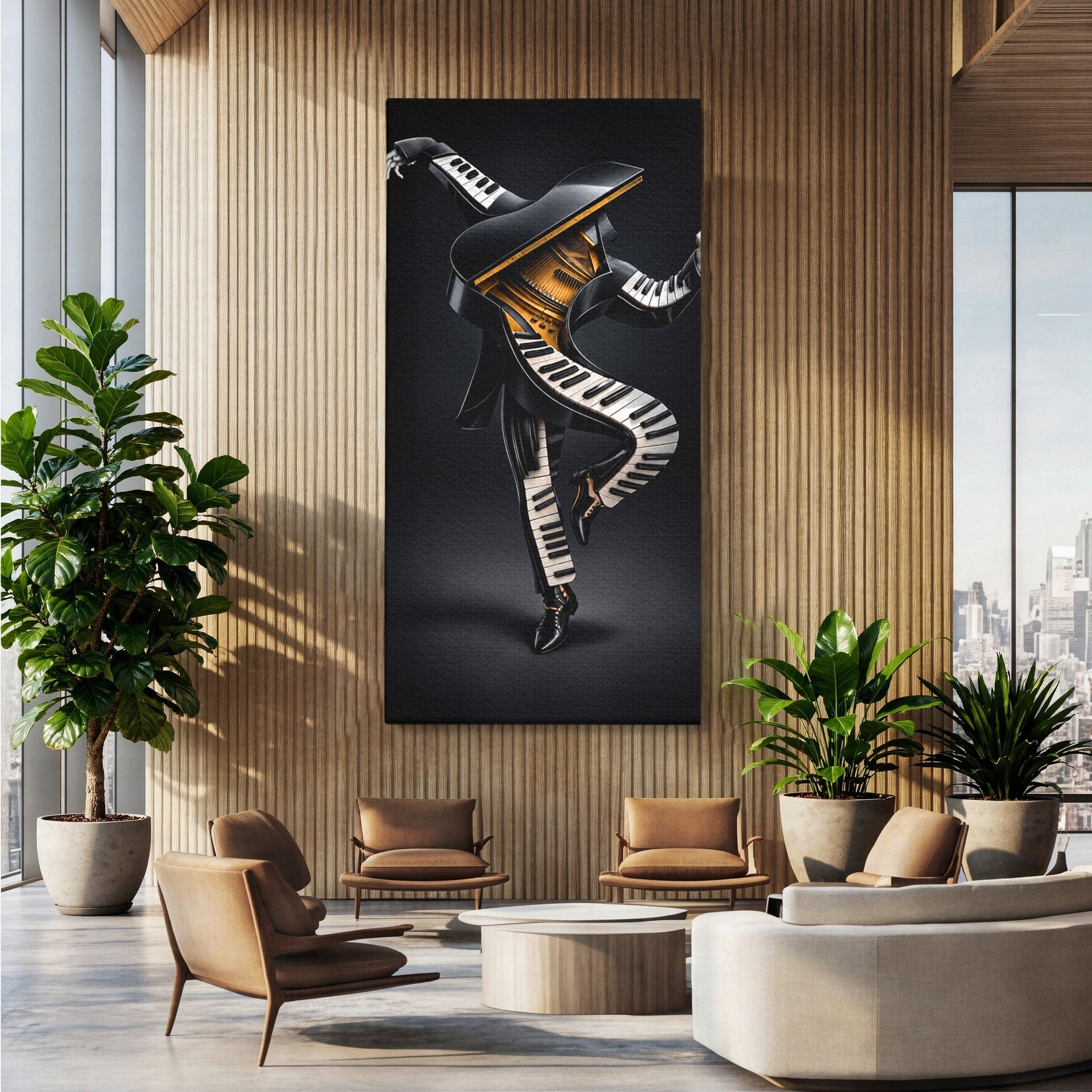 Tablou Canvas Premium LuxCanva® R1053, Dansatorul Pian, Pian, Dansator, Muzica, Arta Contemporana, Living, Culori Vibrante