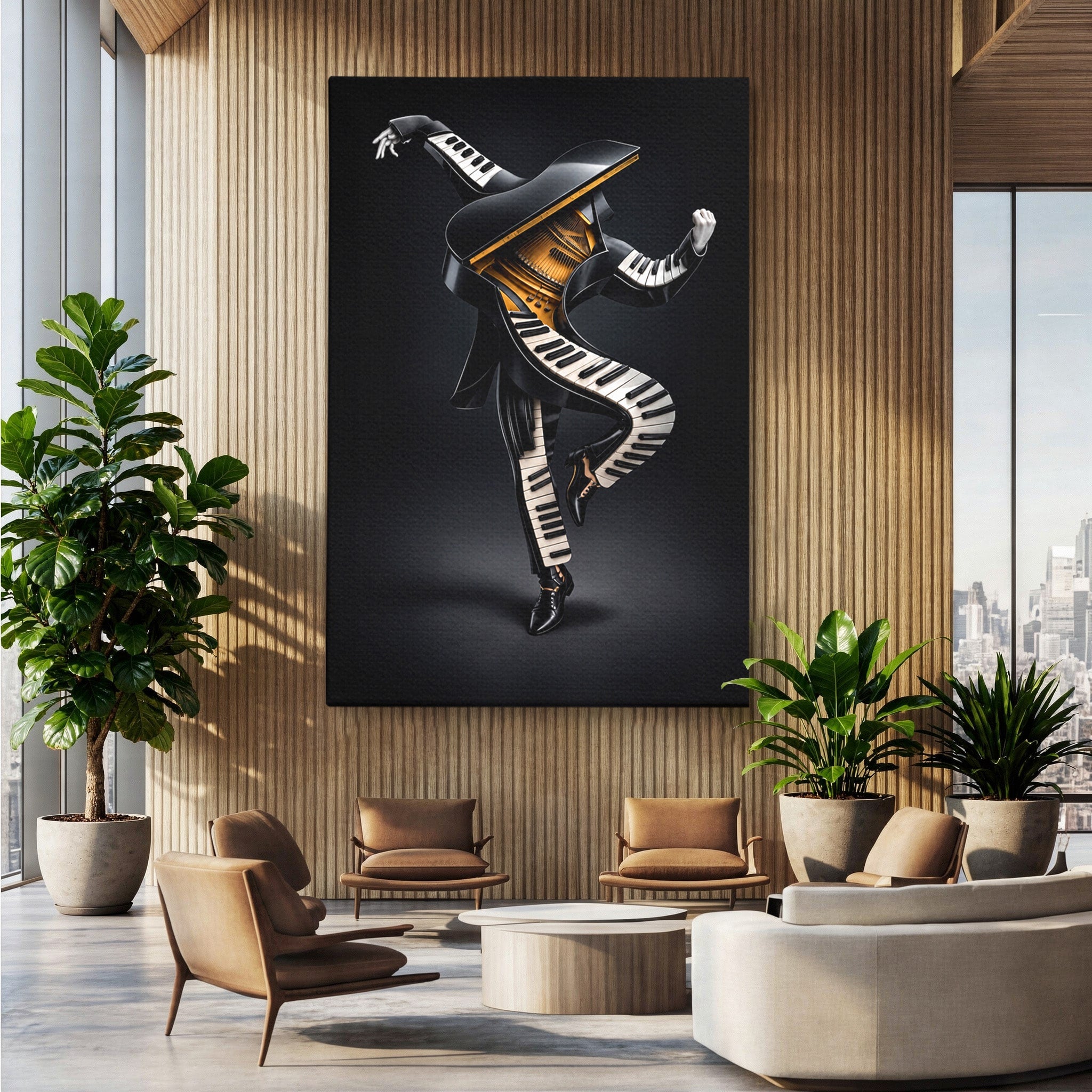 Tablou Canvas Premium LuxCanva® R1053, Dansatorul Pian, Pian, Dansator, Muzica, Arta Contemporana, Living, Culori Vibrante