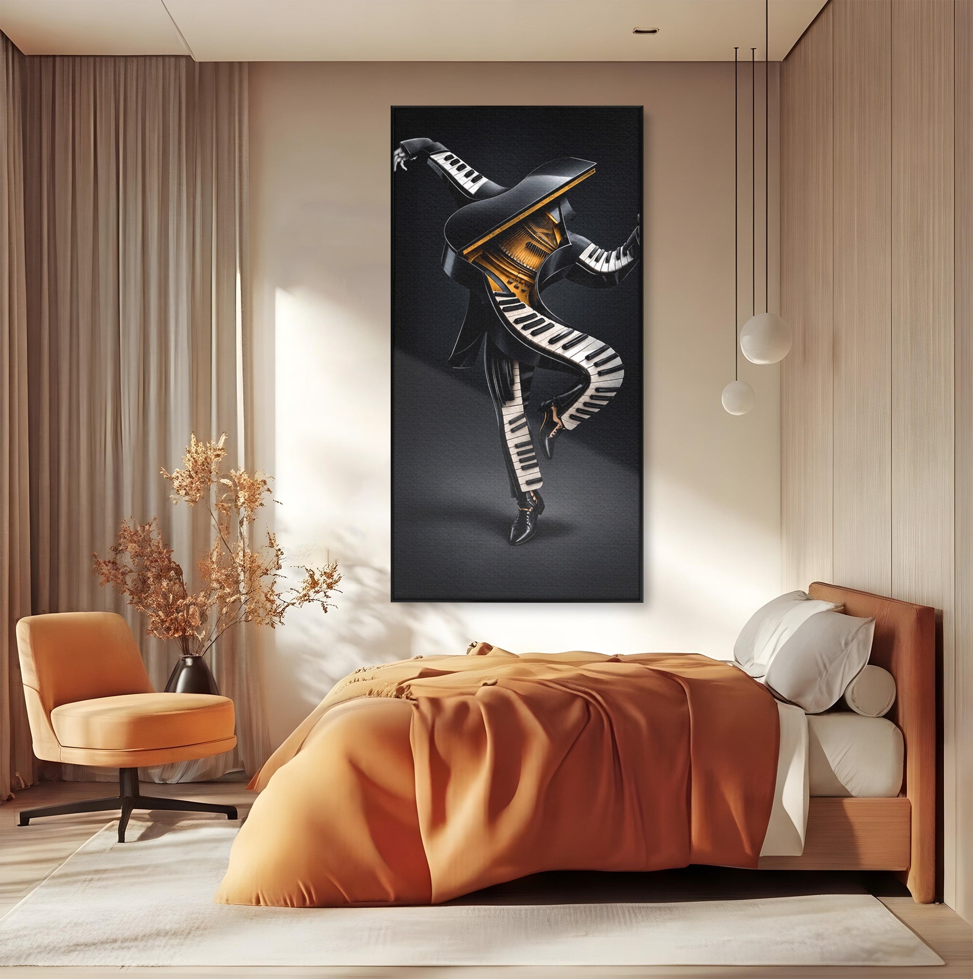 Tablou Canvas Premium LuxCanva® R1053, Dansatorul Pian, Pian, Dansator, Muzica, Arta Contemporana, Living, Culori Vibrante