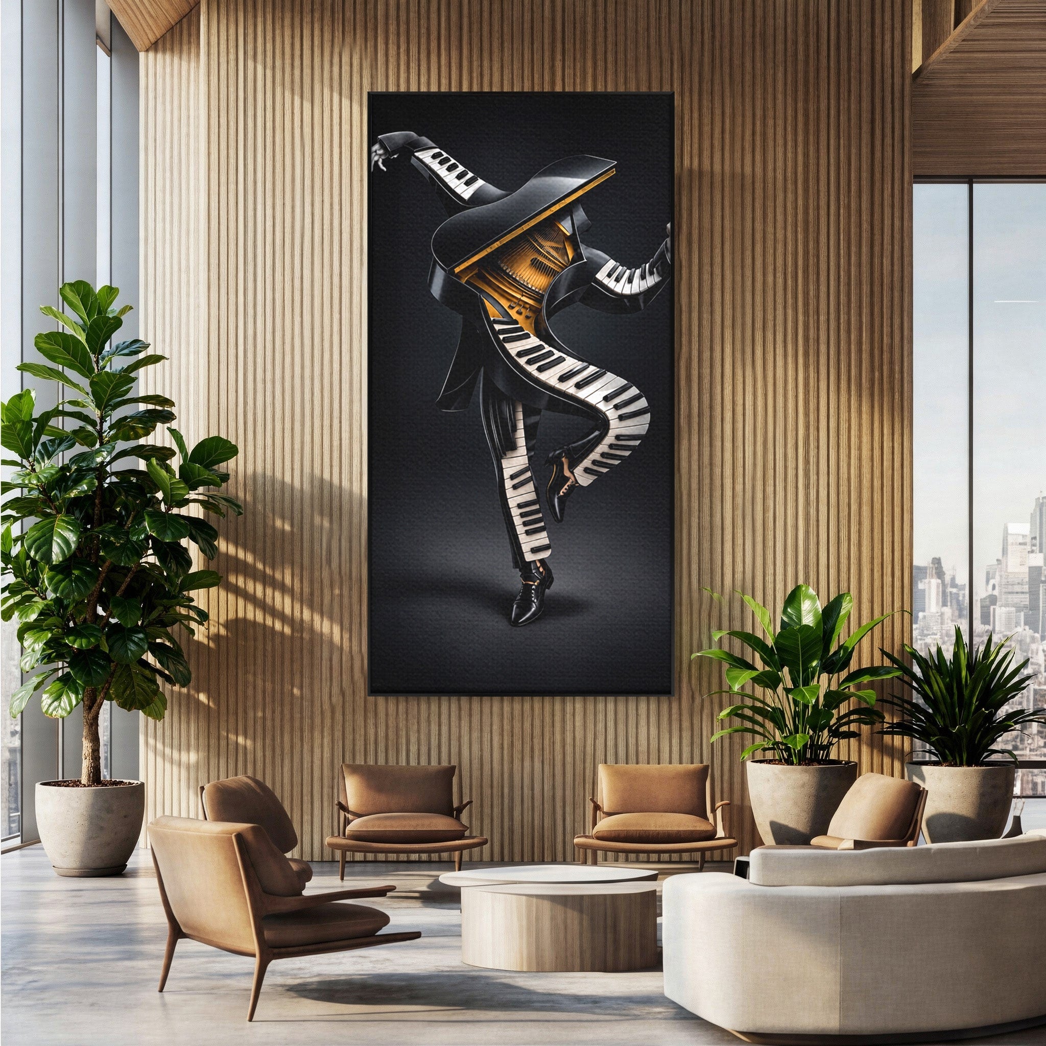 Tablou Canvas Premium LuxCanva® R1053, Dansatorul Pian, Pian, Dansator, Muzica, Arta Contemporana, Living, Culori Vibrante