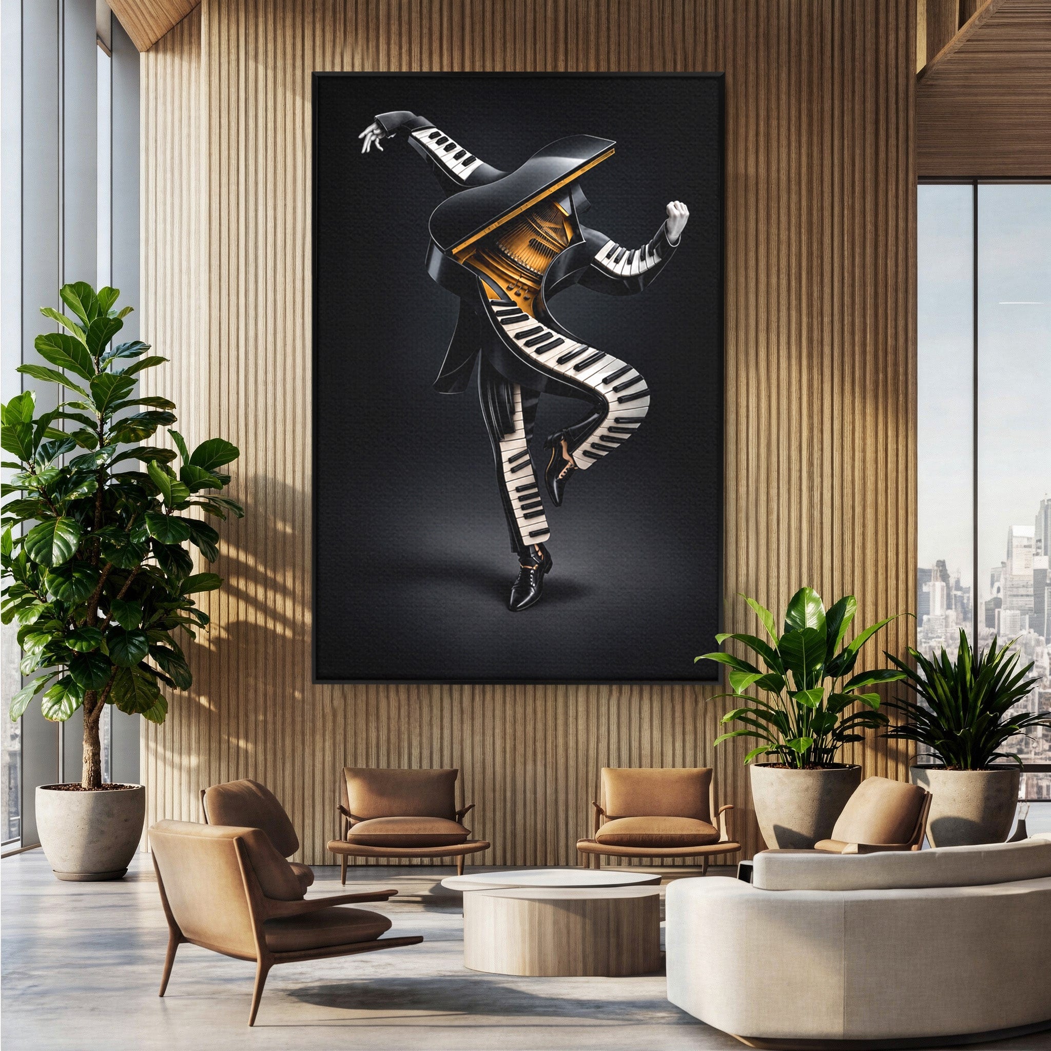 Tablou Canvas Premium LuxCanva® R1053, Dansatorul Pian, Pian, Dansator, Muzica, Arta Contemporana, Living, Culori Vibrante