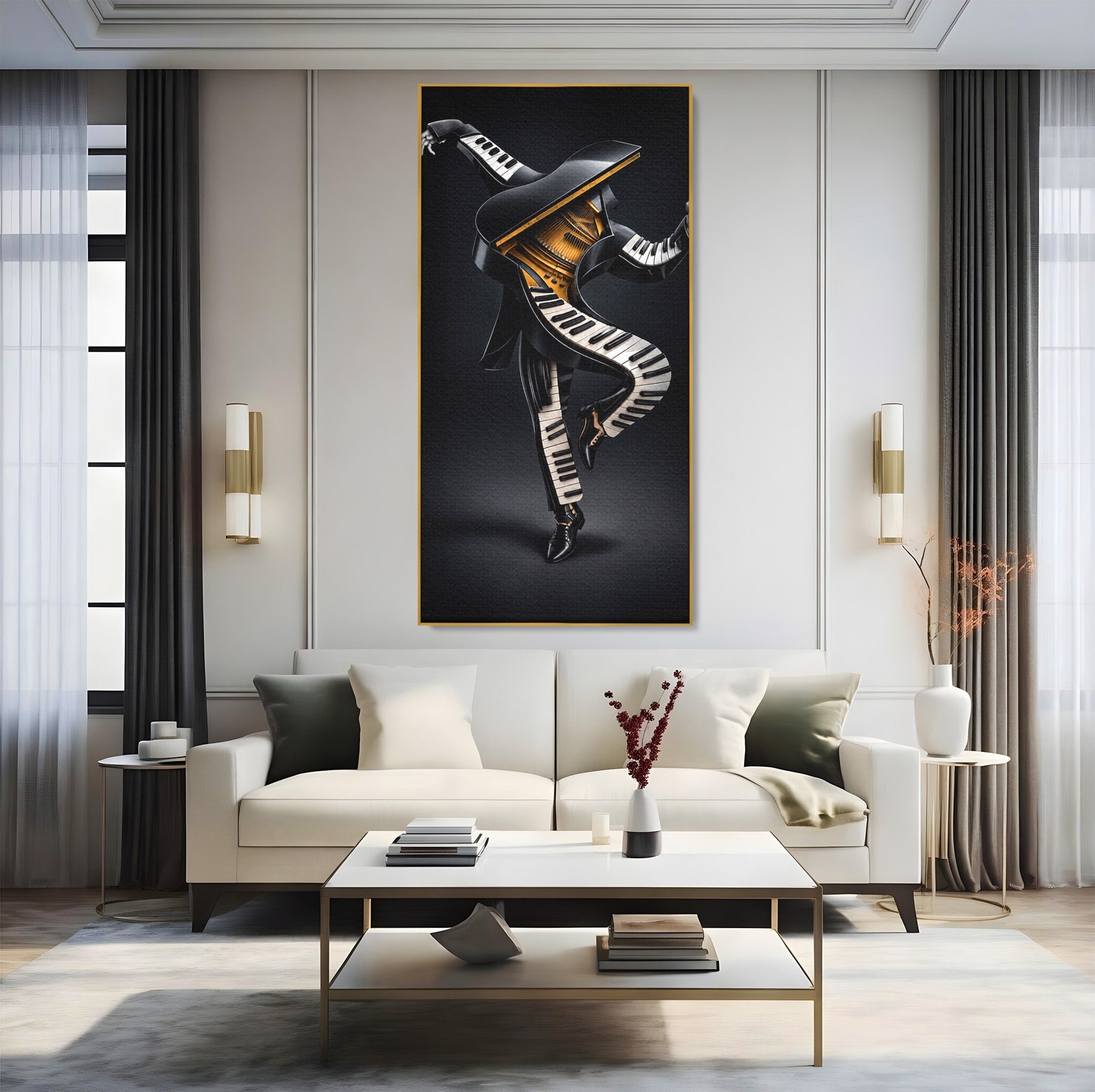 Tablou Canvas Premium LuxCanva® R1053, Dansatorul Pian, Pian, Dansator, Muzica, Arta Contemporana, Living, Culori Vibrante