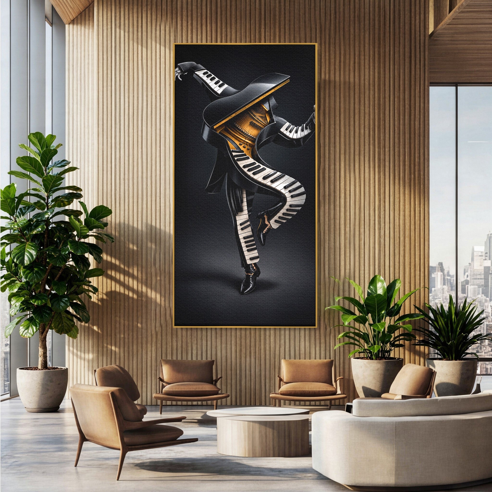 Tablou Canvas Premium LuxCanva® R1053, Dansatorul Pian, Pian, Dansator, Muzica, Arta Contemporana, Living, Culori Vibrante