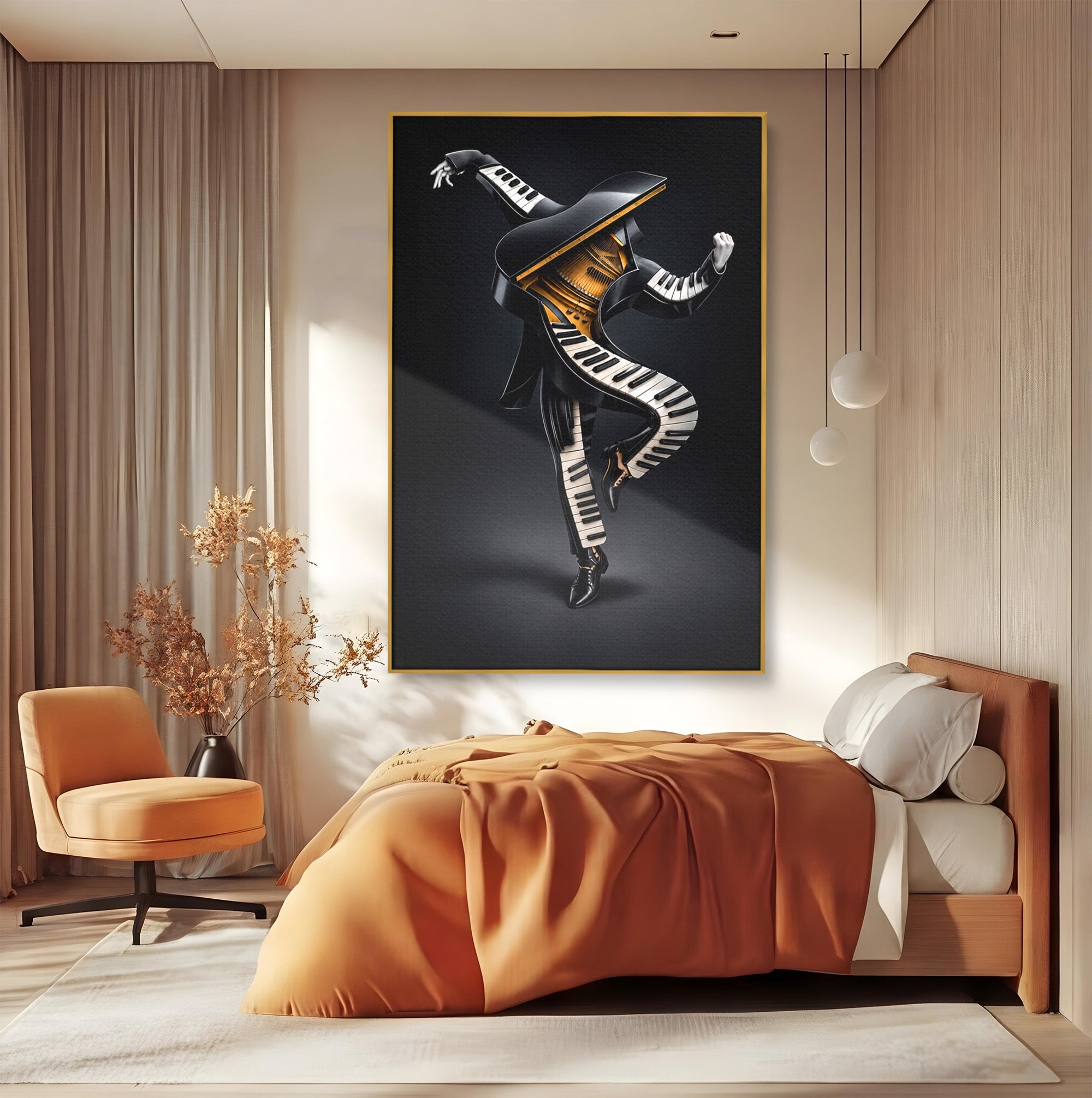 Tablou Canvas Premium LuxCanva® R1053, Dansatorul Pian, Pian, Dansator, Muzica, Arta Contemporana, Living, Culori Vibrante