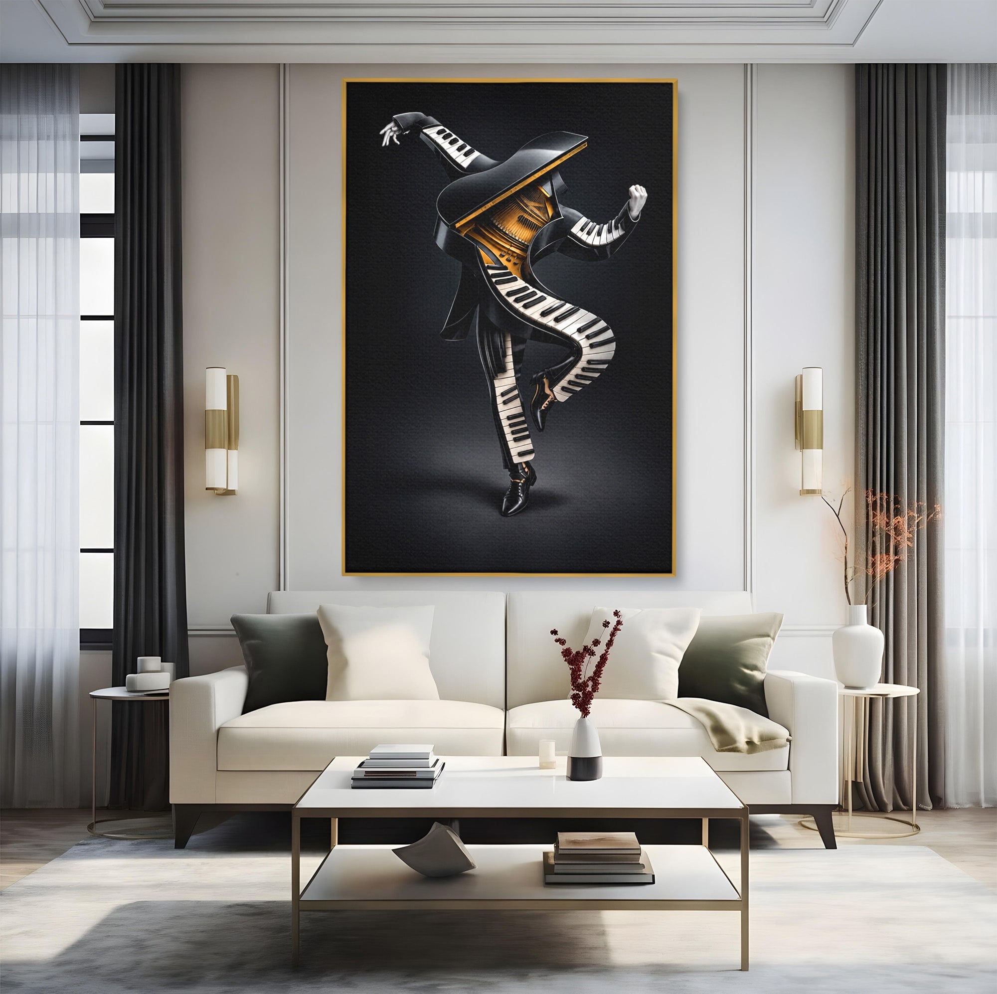 Tablou Canvas Premium LuxCanva® R1053, Dansatorul Pian, Pian, Dansator, Muzica, Arta Contemporana, Living, Culori Vibrante