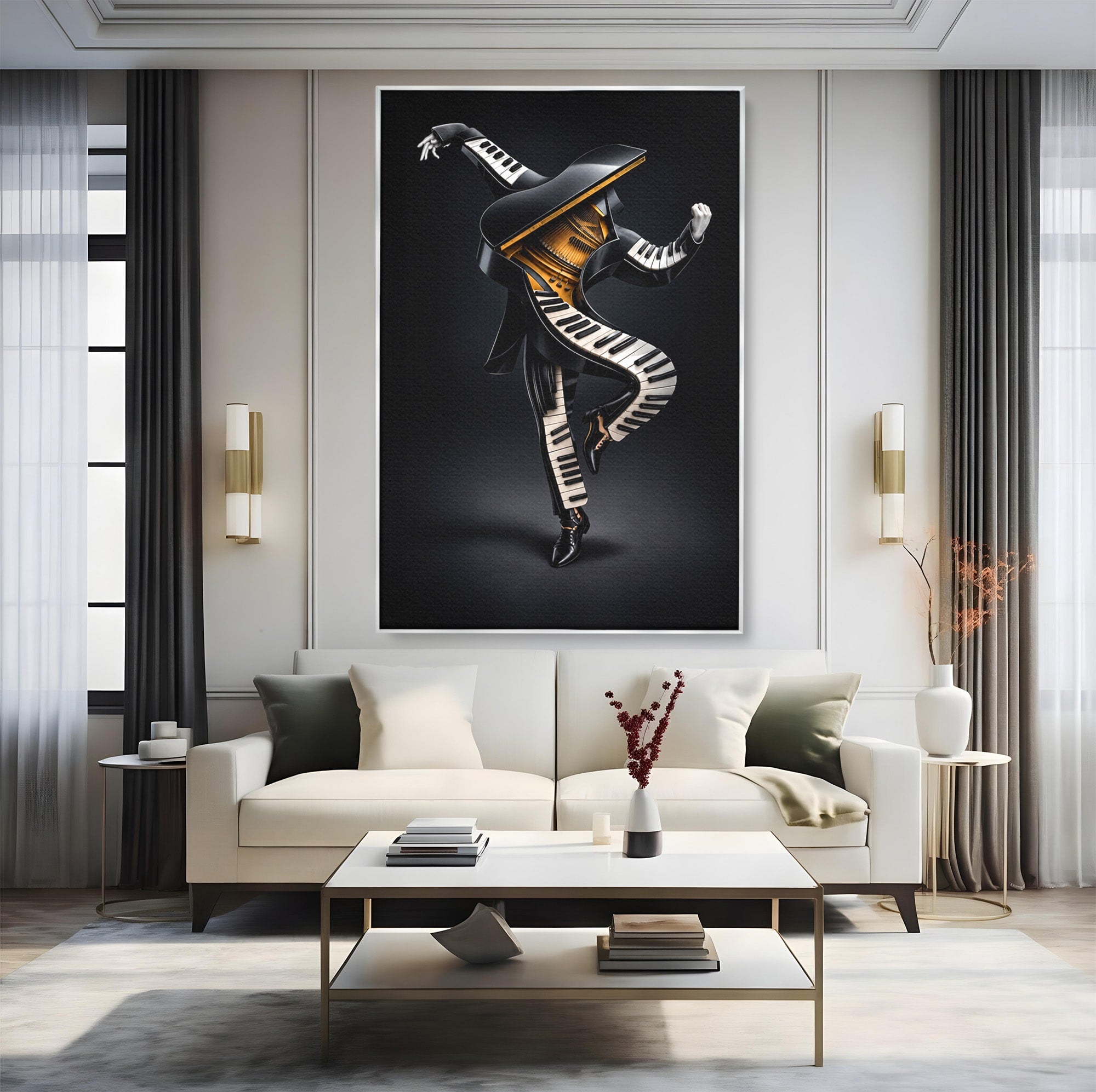 Tablou Canvas Premium LuxCanva® R1053, Dansatorul Pian, Pian, Dansator, Muzica, Arta Contemporana, Living, Culori Vibrante