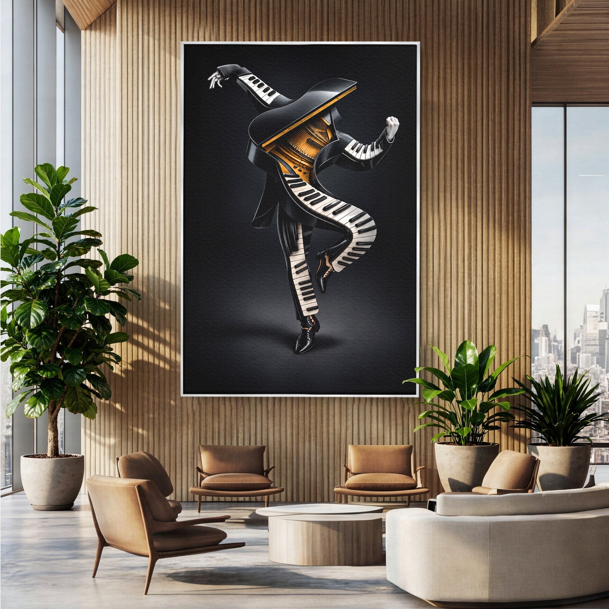 Tablou Canvas Premium LuxCanva® R1053, Dansatorul Pian, Pian, Dansator, Muzica, Arta Contemporana, Living, Culori Vibrante