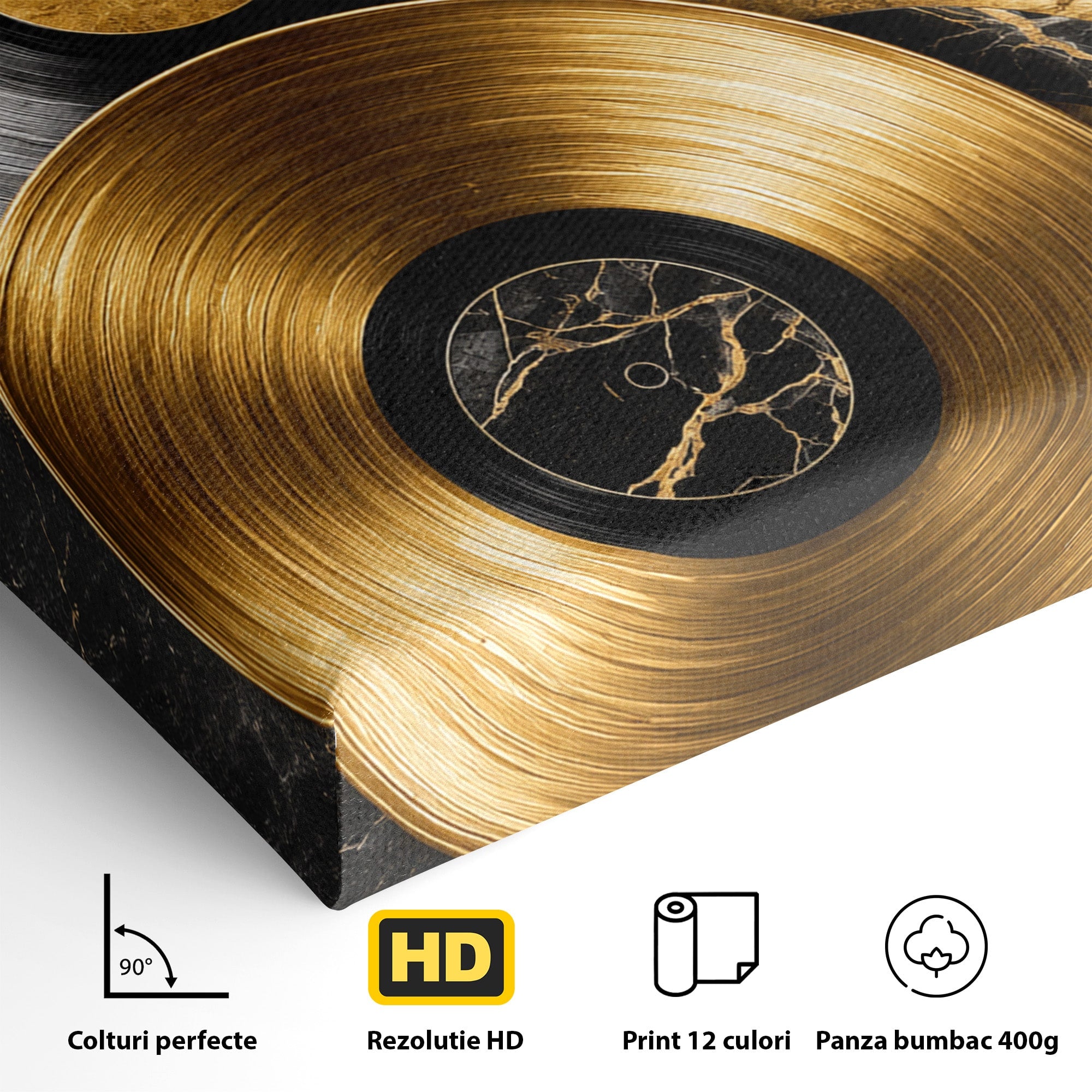 Tablou Canvas Premium LuxCanva® R1054, Viniluri Aurii, Viniluri, Muzica, Retro, Birou, Living, Culori Vibrante