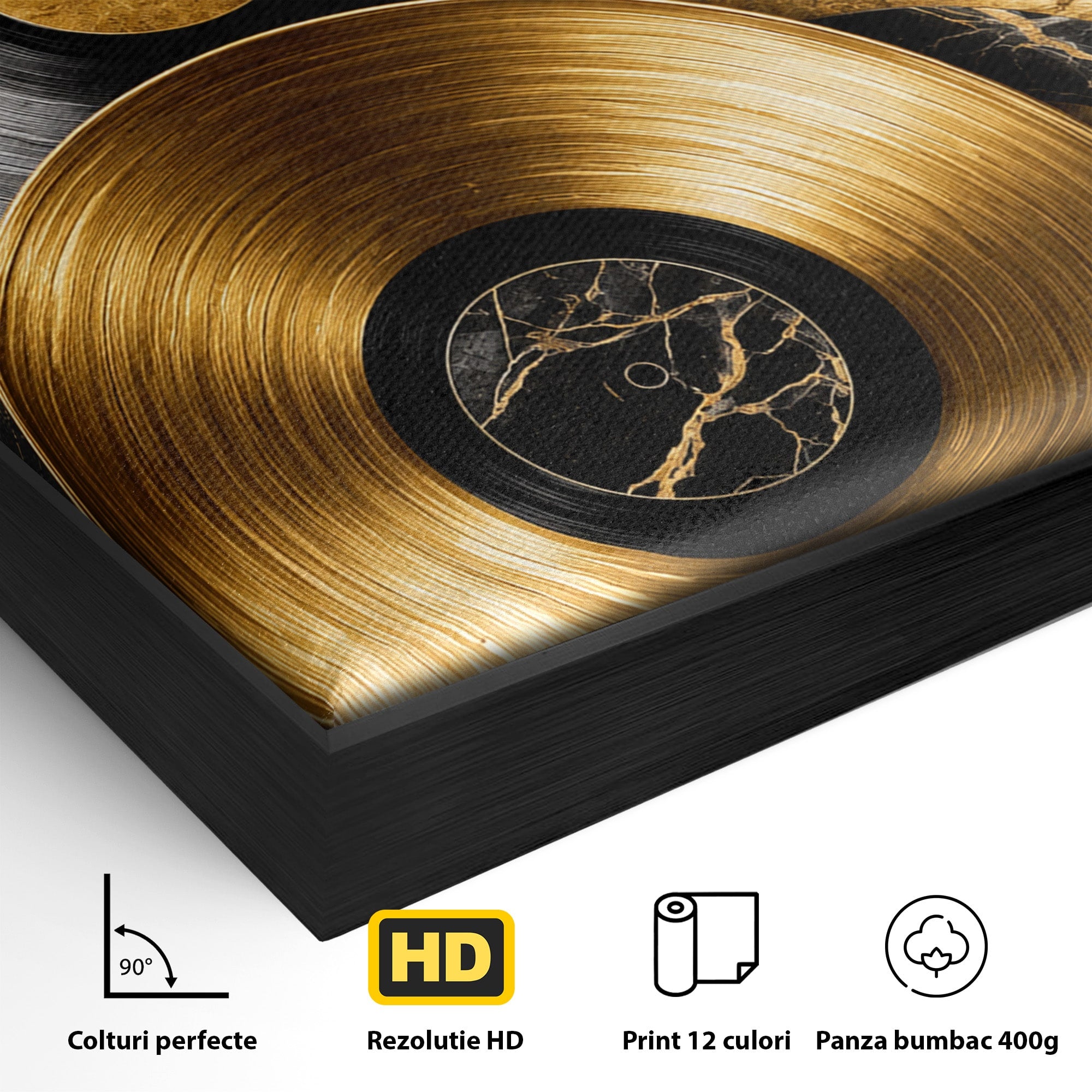 Tablou Canvas Premium LuxCanva® R1054, Viniluri Aurii, Viniluri, Muzica, Retro, Birou, Living, Culori Vibrante