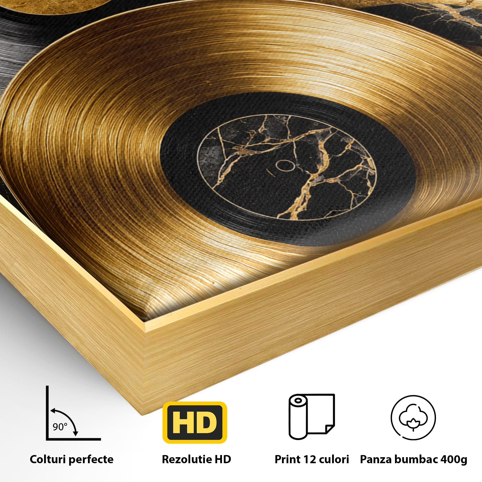 Tablou Canvas Premium LuxCanva® R1054, Viniluri Aurii, Viniluri, Muzica, Retro, Birou, Living, Culori Vibrante