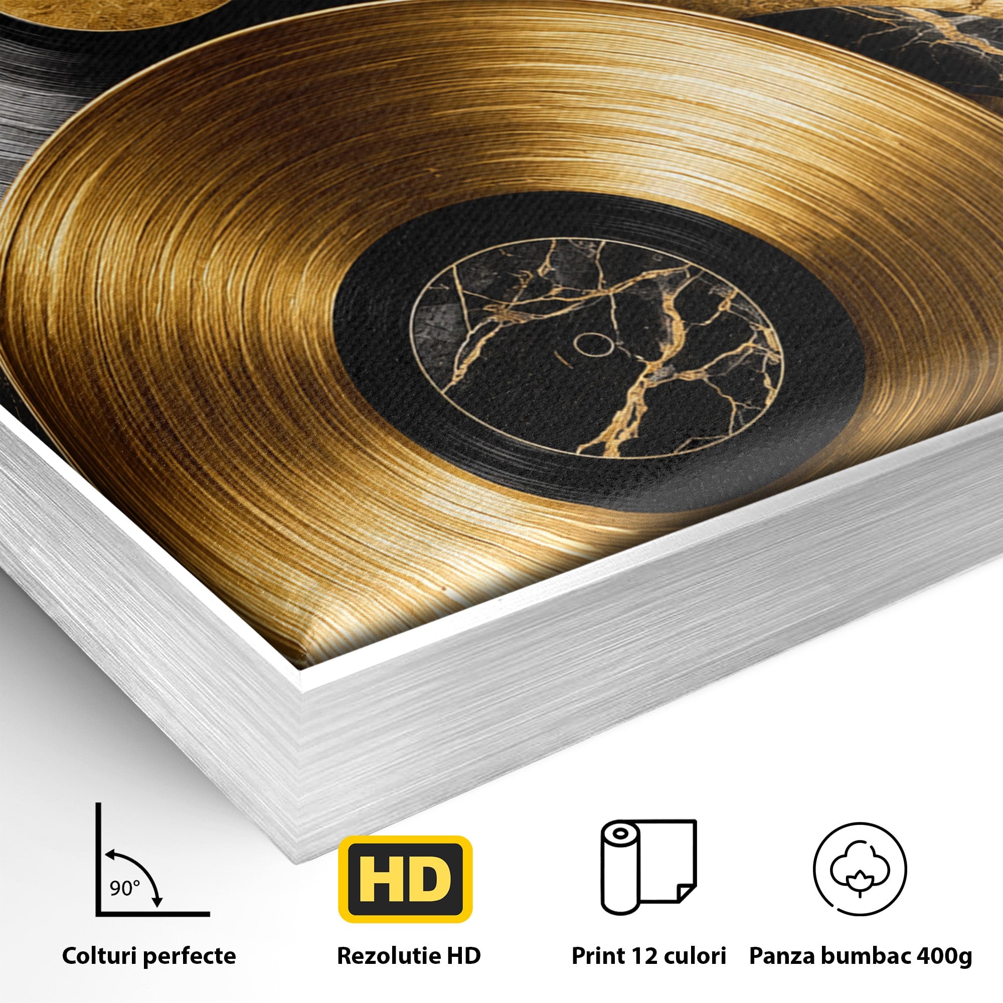 Tablou Canvas Premium LuxCanva® R1054, Viniluri Aurii, Viniluri, Muzica, Retro, Birou, Living, Culori Vibrante