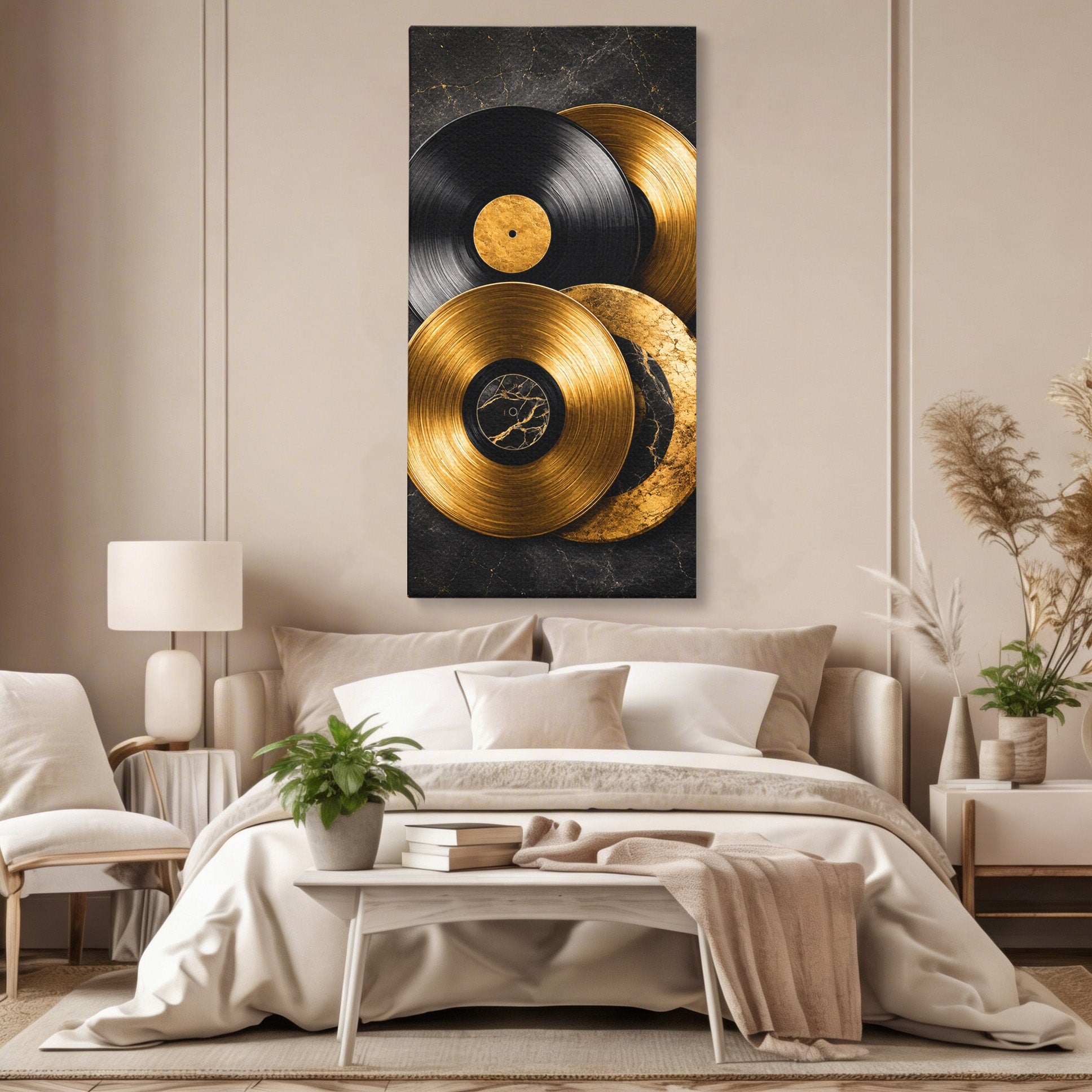 Tablou Canvas Premium LuxCanva® R1054, Viniluri Aurii, Viniluri, Muzica, Retro, Birou, Living, Culori Vibrante