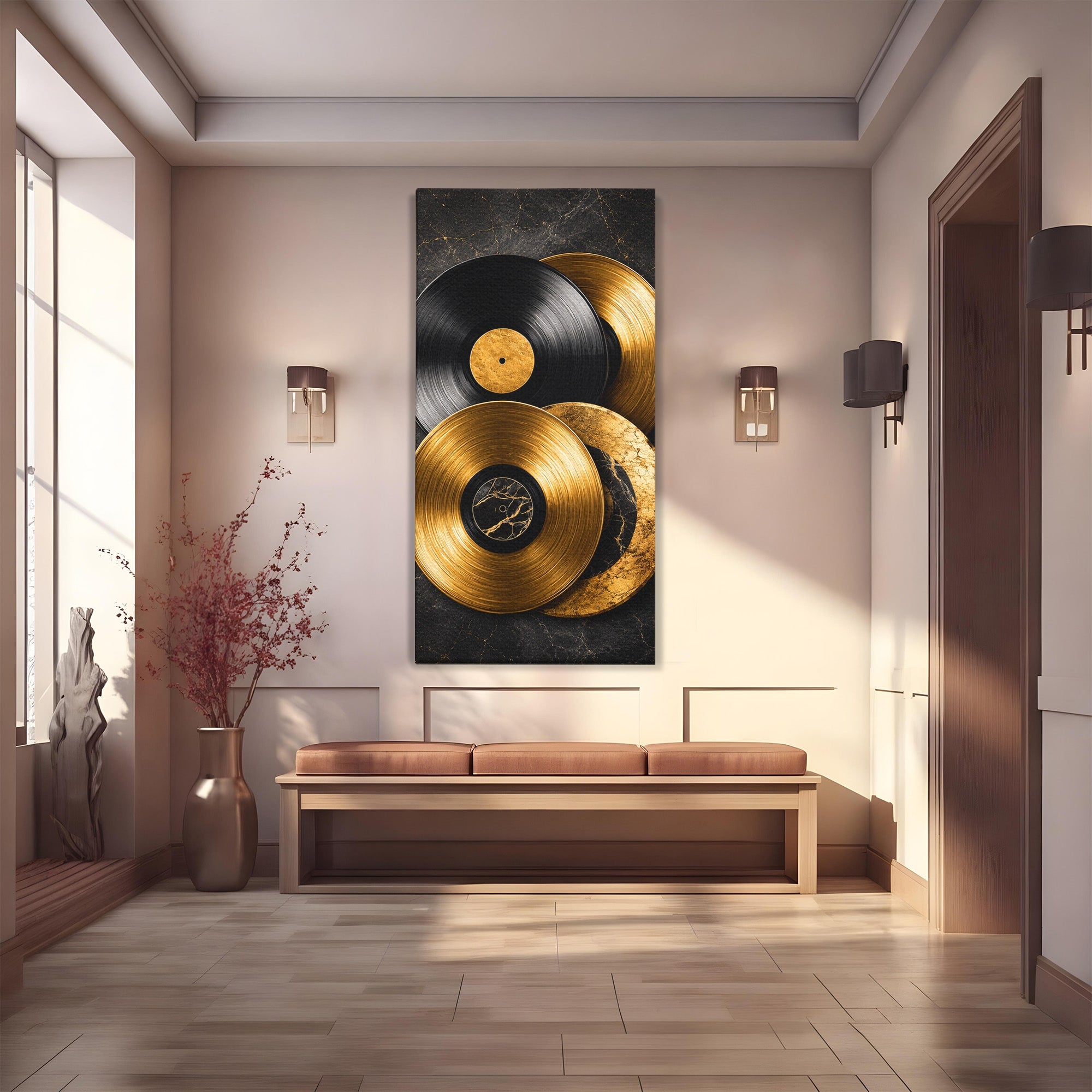 Tablou Canvas Premium LuxCanva® R1054, Viniluri Aurii, Viniluri, Muzica, Retro, Birou, Living, Culori Vibrante