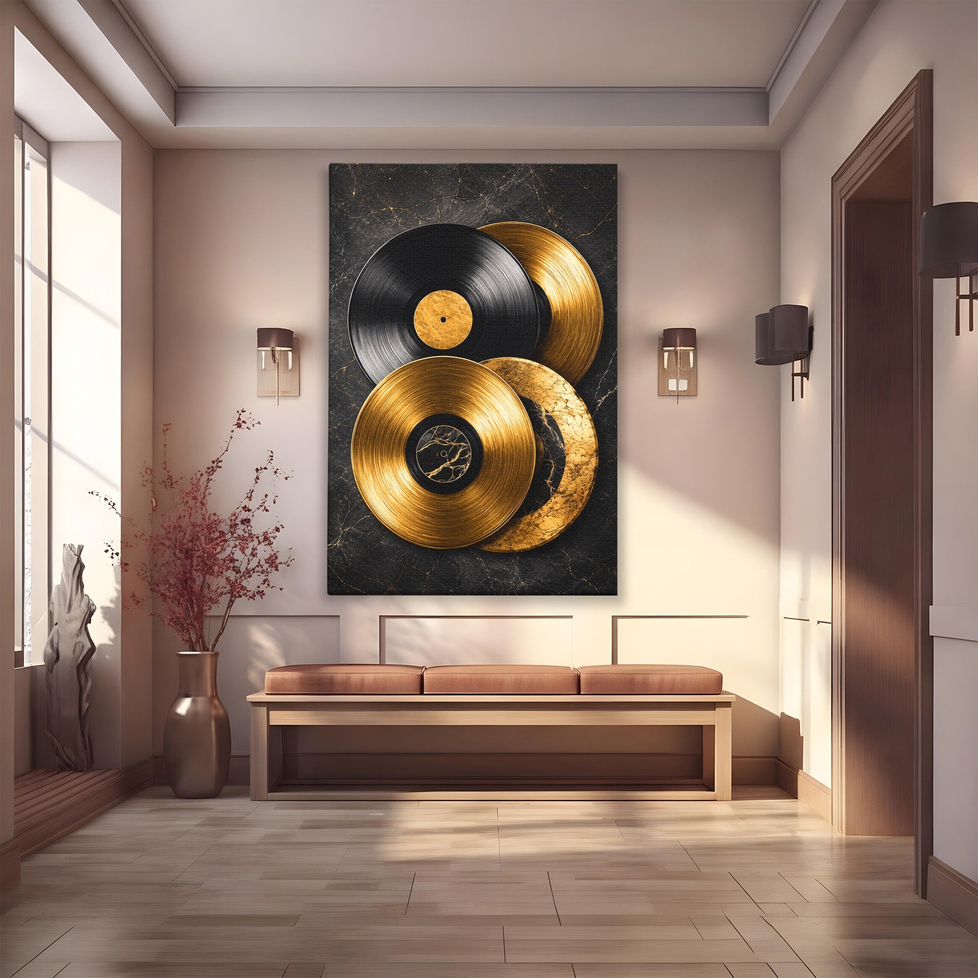 Tablou Canvas Premium LuxCanva® R1054, Viniluri Aurii, Viniluri, Muzica, Retro, Birou, Living, Culori Vibrante