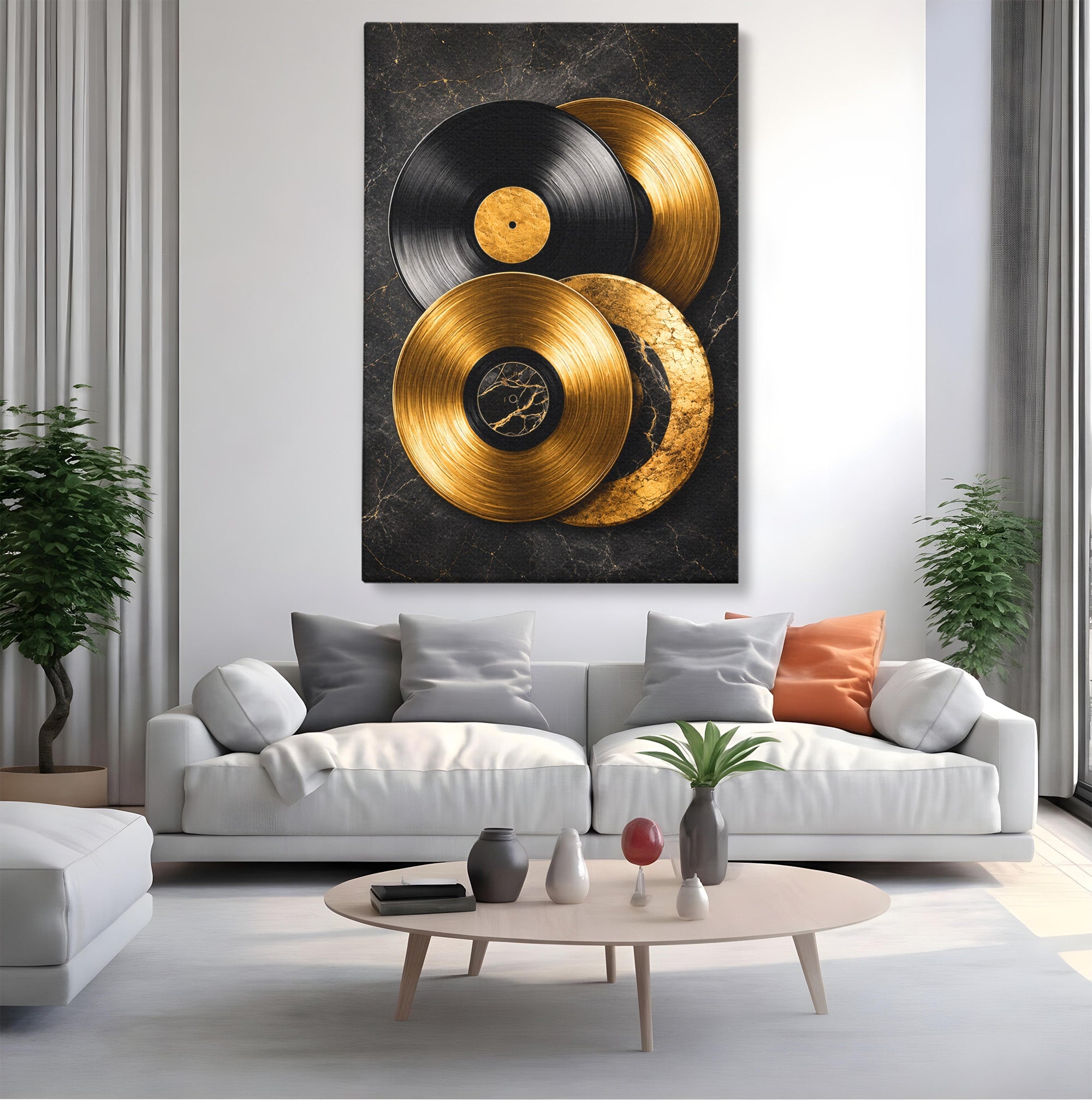 Tablou Canvas Premium LuxCanva® R1054, Viniluri Aurii, Viniluri, Muzica, Retro, Birou, Living, Culori Vibrante
