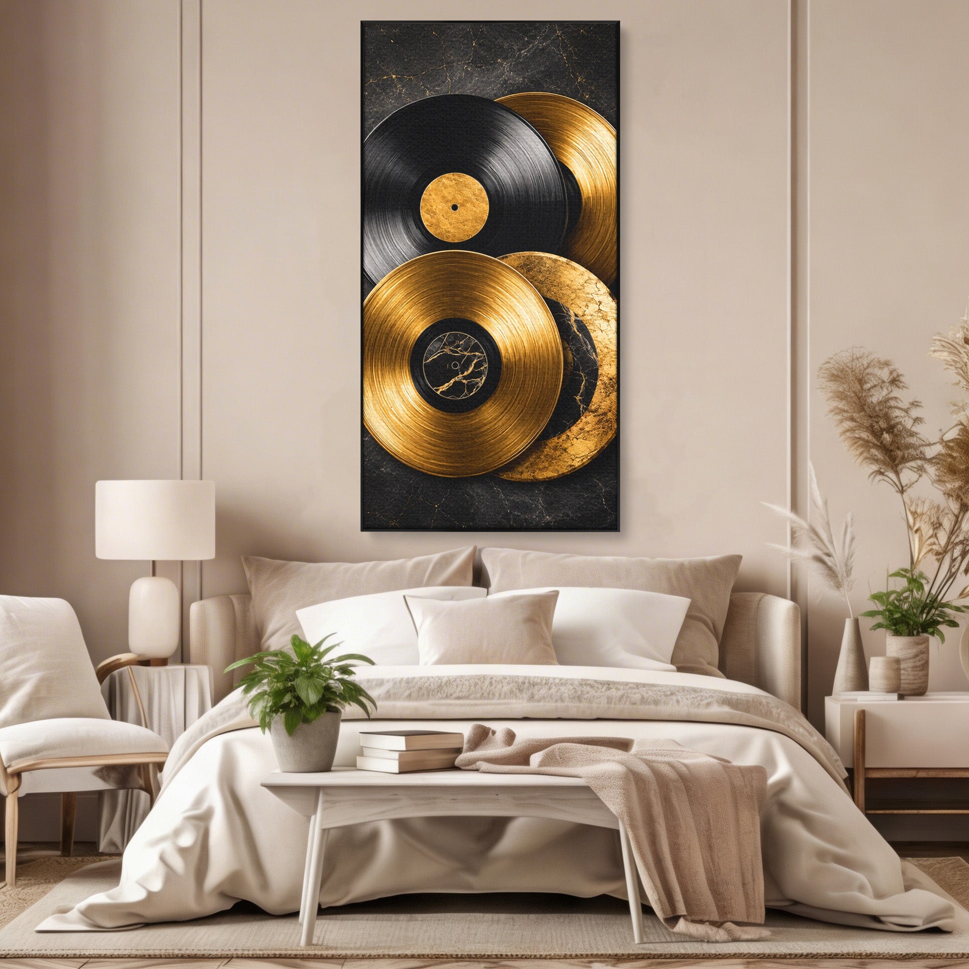 Tablou Canvas Premium LuxCanva® R1054, Viniluri Aurii, Viniluri, Muzica, Retro, Birou, Living, Culori Vibrante