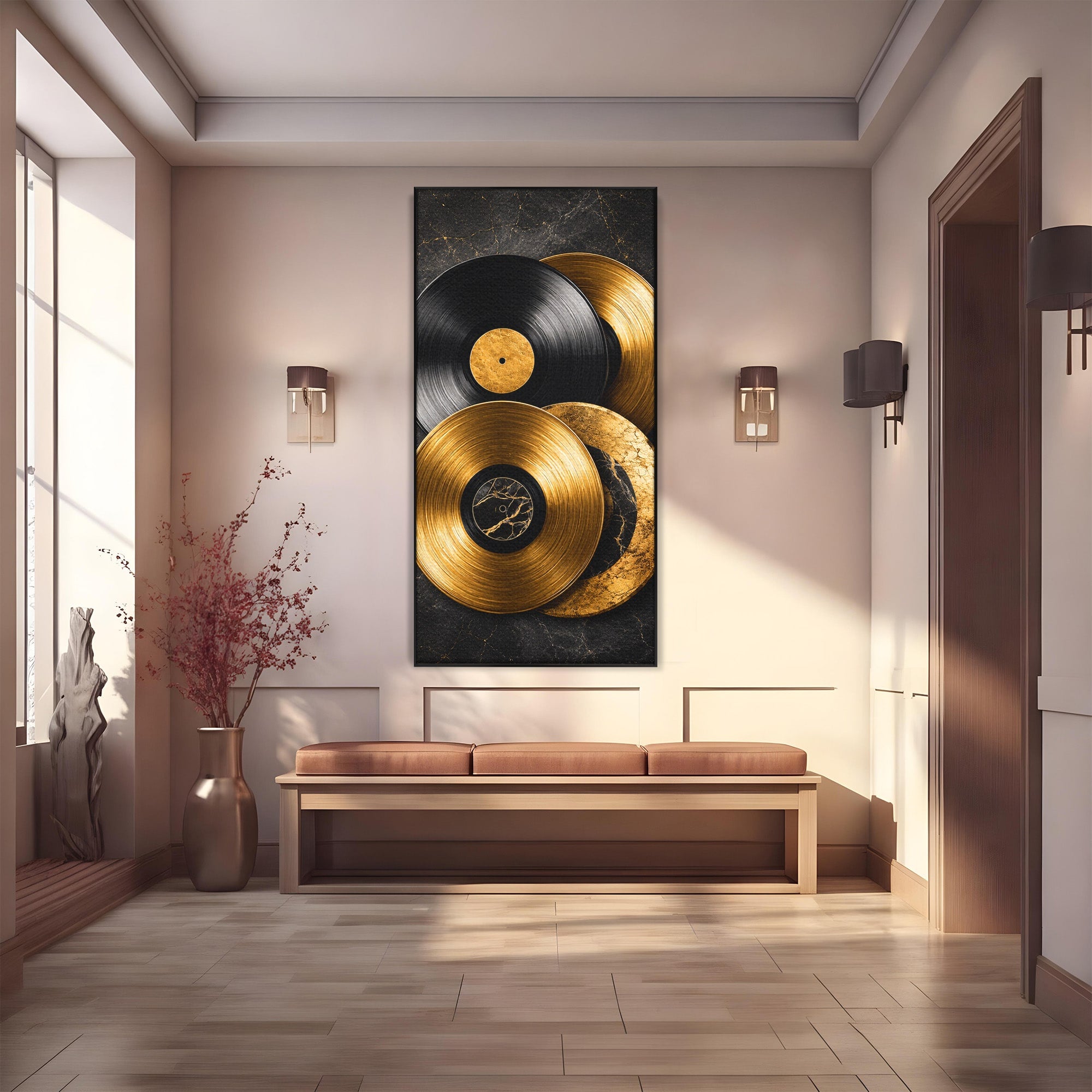 Tablou Canvas Premium LuxCanva® R1054, Viniluri Aurii, Viniluri, Muzica, Retro, Birou, Living, Culori Vibrante