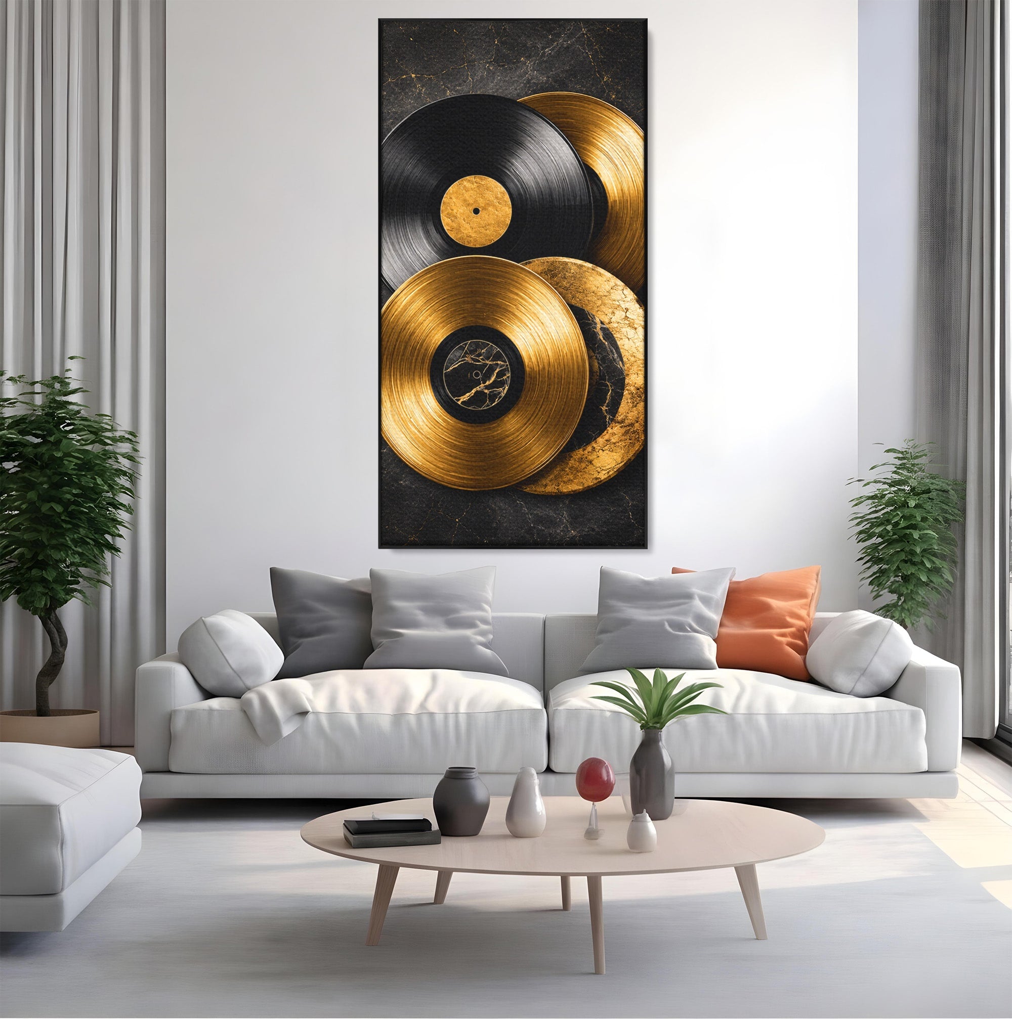 Tablou Canvas Premium LuxCanva® R1054, Viniluri Aurii, Viniluri, Muzica, Retro, Birou, Living, Culori Vibrante