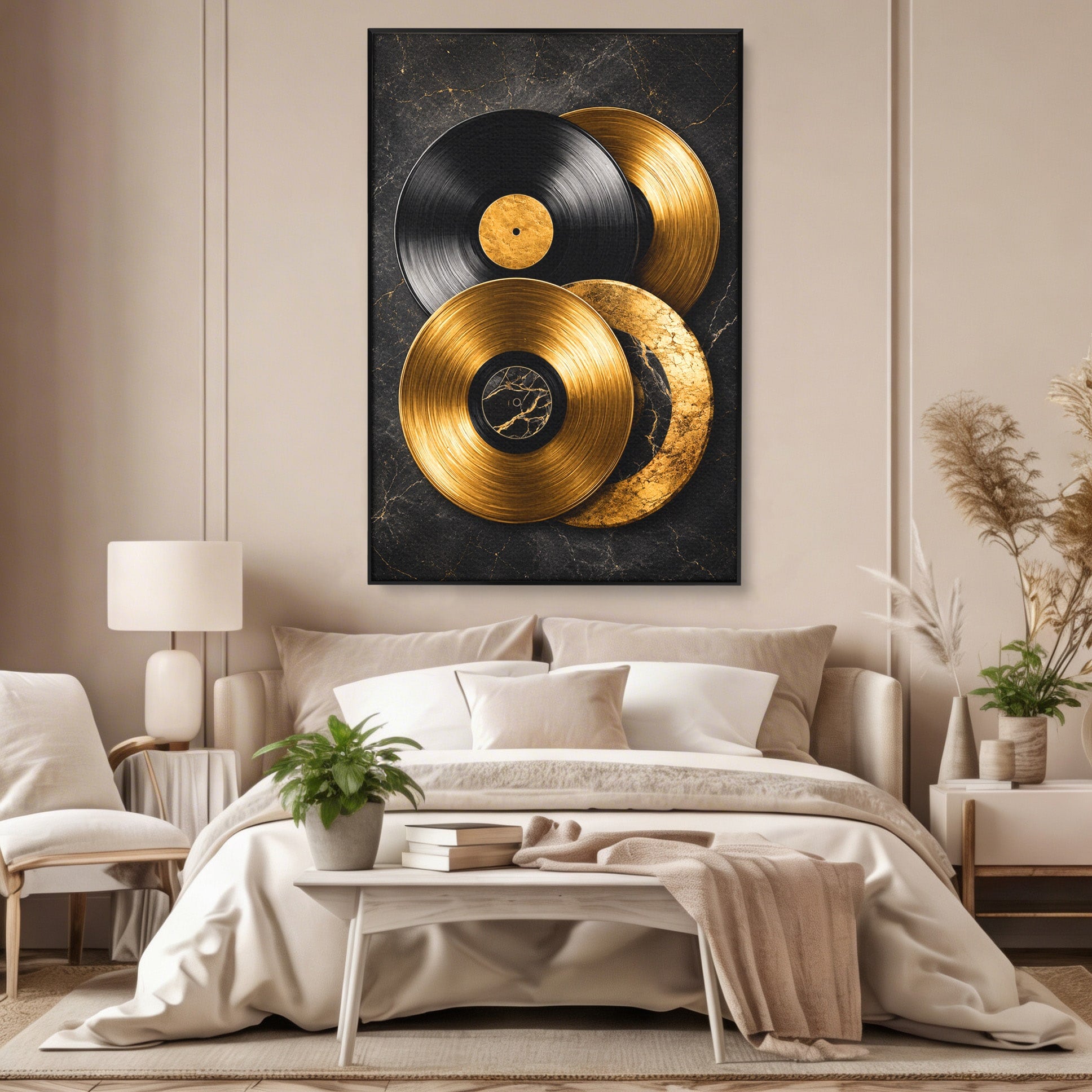 Tablou Canvas Premium LuxCanva® R1054, Viniluri Aurii, Viniluri, Muzica, Retro, Birou, Living, Culori Vibrante