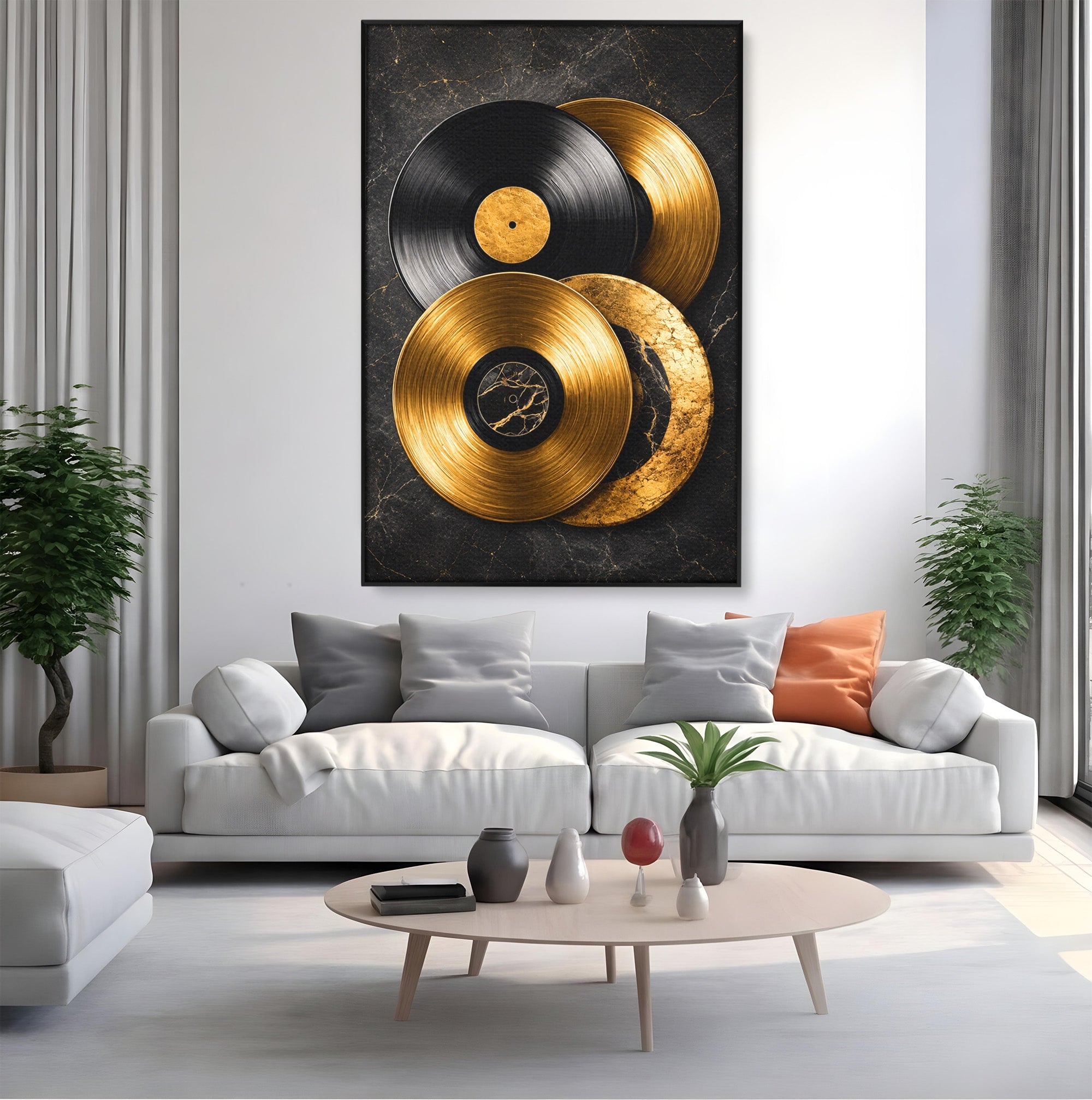 Tablou Canvas Premium LuxCanva® R1054, Viniluri Aurii, Viniluri, Muzica, Retro, Birou, Living, Culori Vibrante