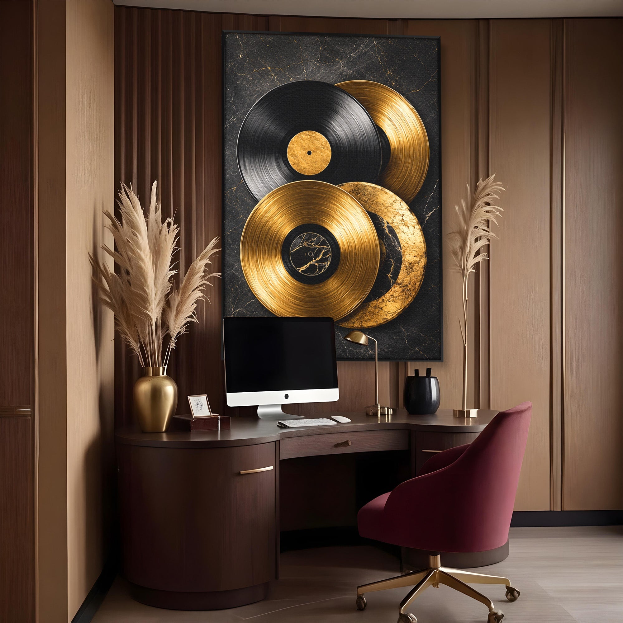 Tablou Canvas Premium LuxCanva® R1054, Viniluri Aurii, Viniluri, Muzica, Retro, Birou, Living, Culori Vibrante
