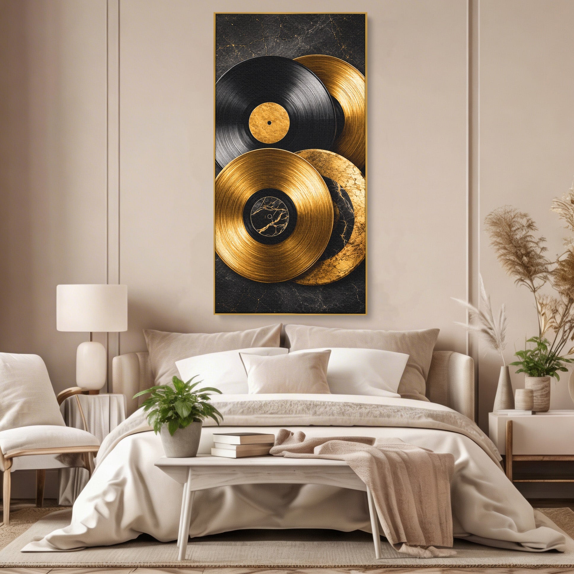 Tablou Canvas Premium LuxCanva® R1054, Viniluri Aurii, Viniluri, Muzica, Retro, Birou, Living, Culori Vibrante