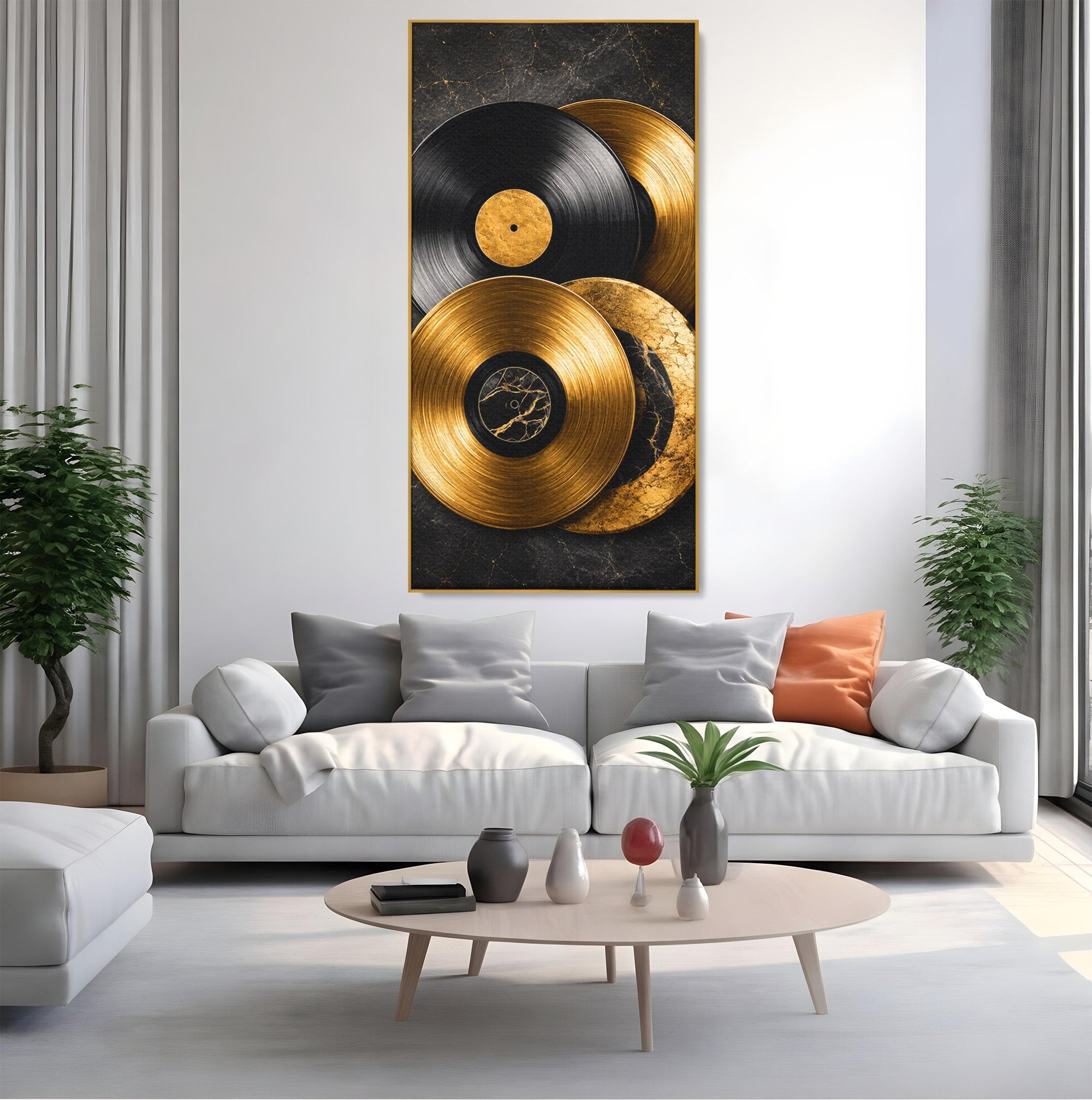 Tablou Canvas Premium LuxCanva® R1054, Viniluri Aurii, Viniluri, Muzica, Retro, Birou, Living, Culori Vibrante