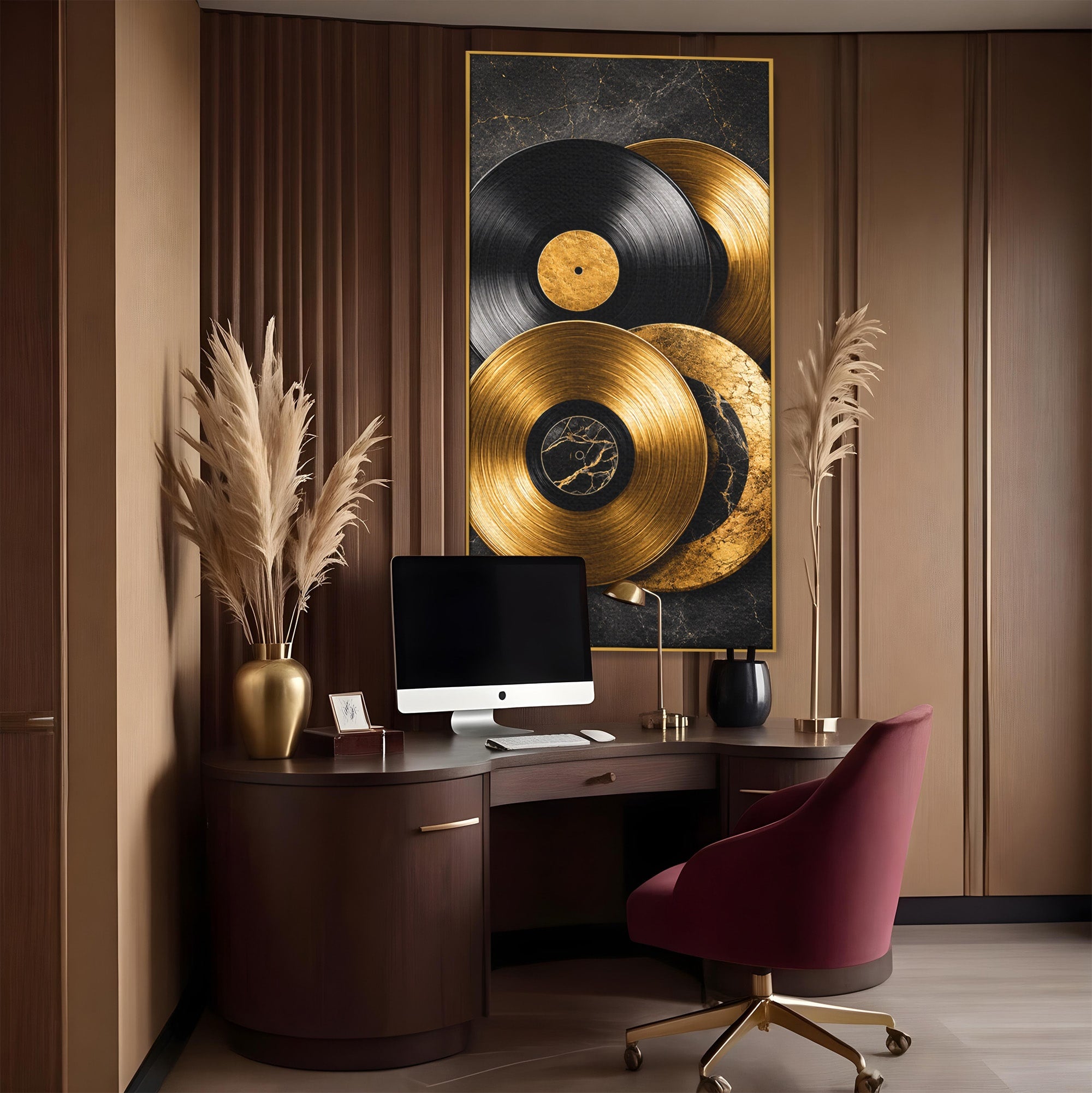 Tablou Canvas Premium LuxCanva® R1054, Viniluri Aurii, Viniluri, Muzica, Retro, Birou, Living, Culori Vibrante
