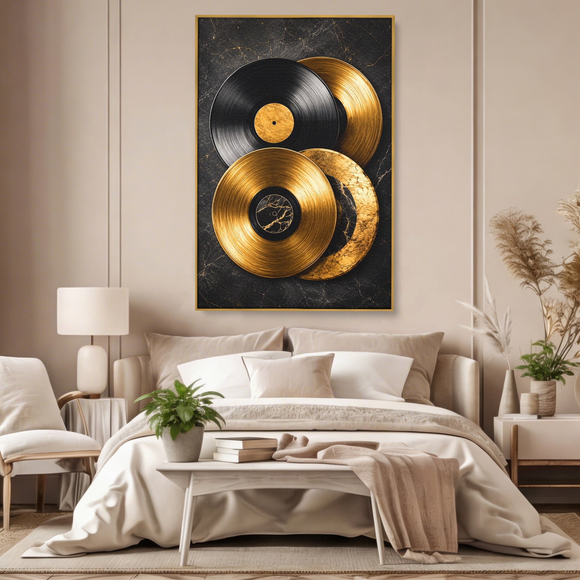 Tablou Canvas Premium LuxCanva® R1054, Viniluri Aurii, Viniluri, Muzica, Retro, Birou, Living, Culori Vibrante