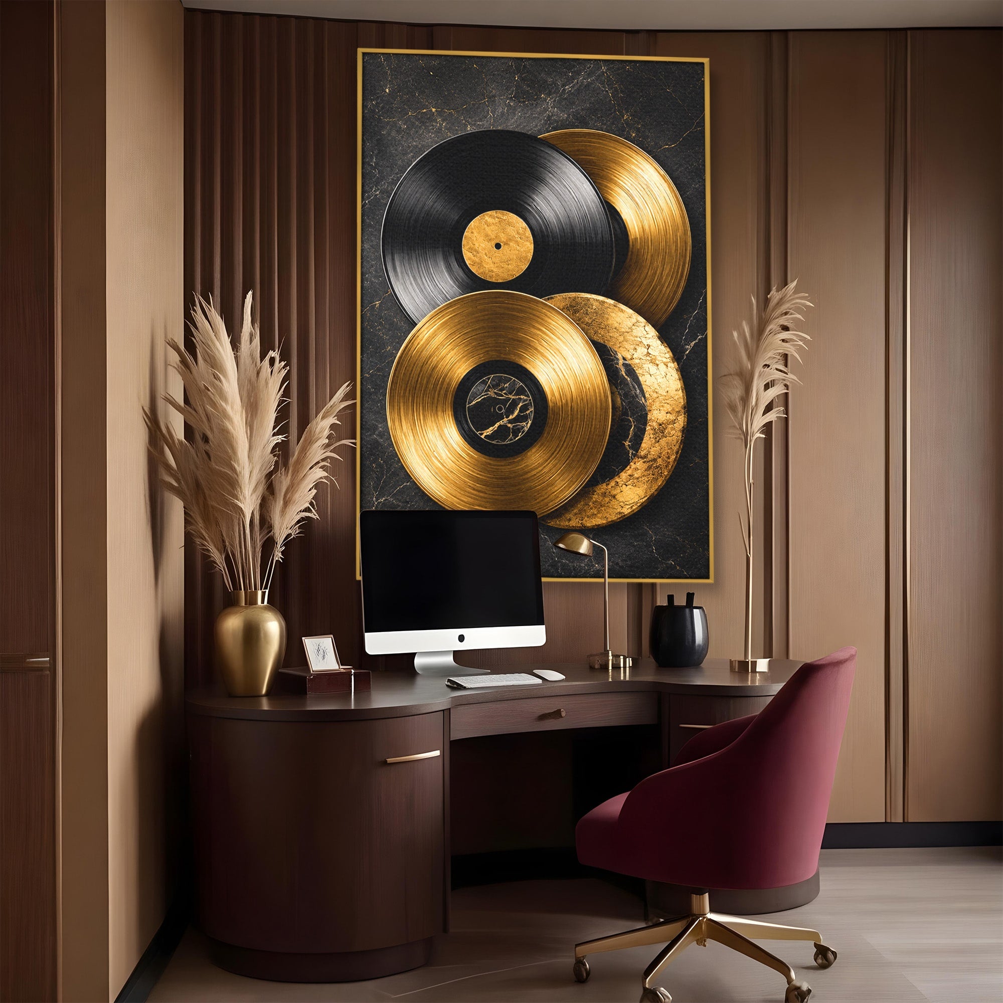 Tablou Canvas Premium LuxCanva® R1054, Viniluri Aurii, Viniluri, Muzica, Retro, Birou, Living, Culori Vibrante
