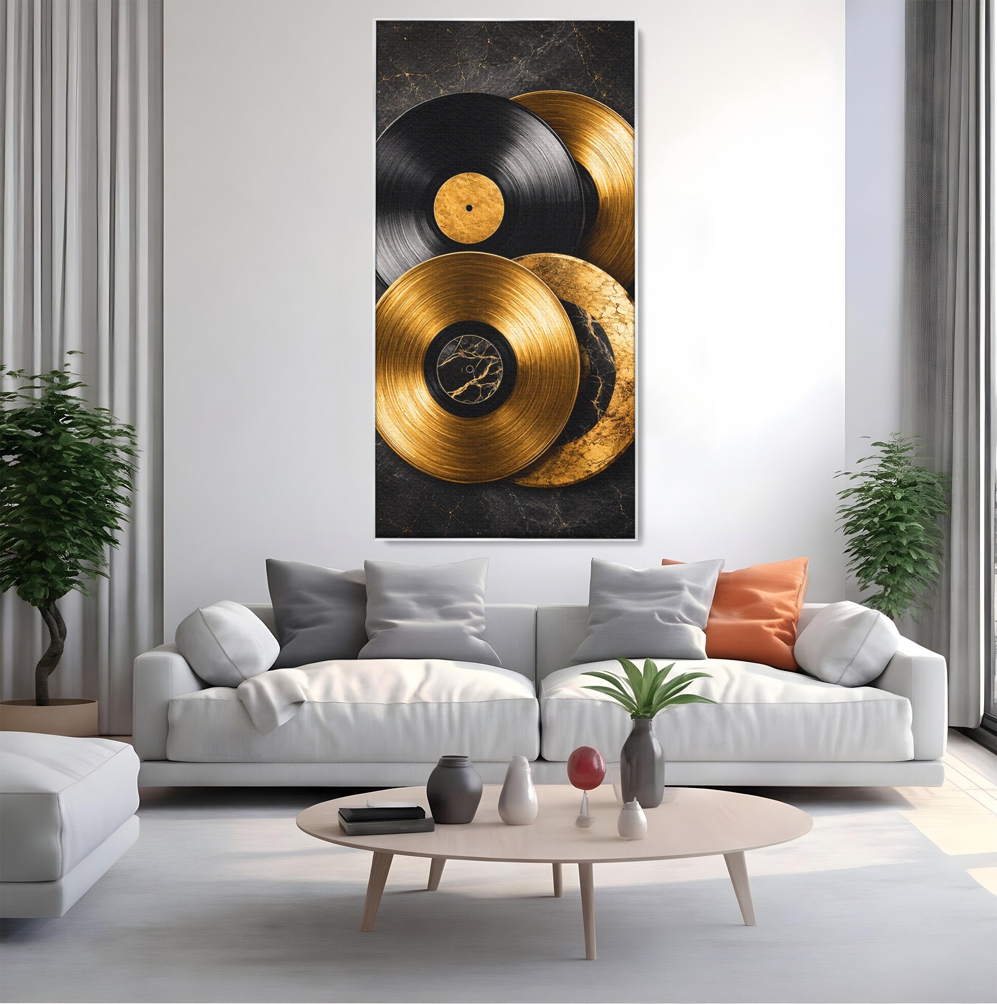 Tablou Canvas Premium LuxCanva® R1054, Viniluri Aurii, Viniluri, Muzica, Retro, Birou, Living, Culori Vibrante