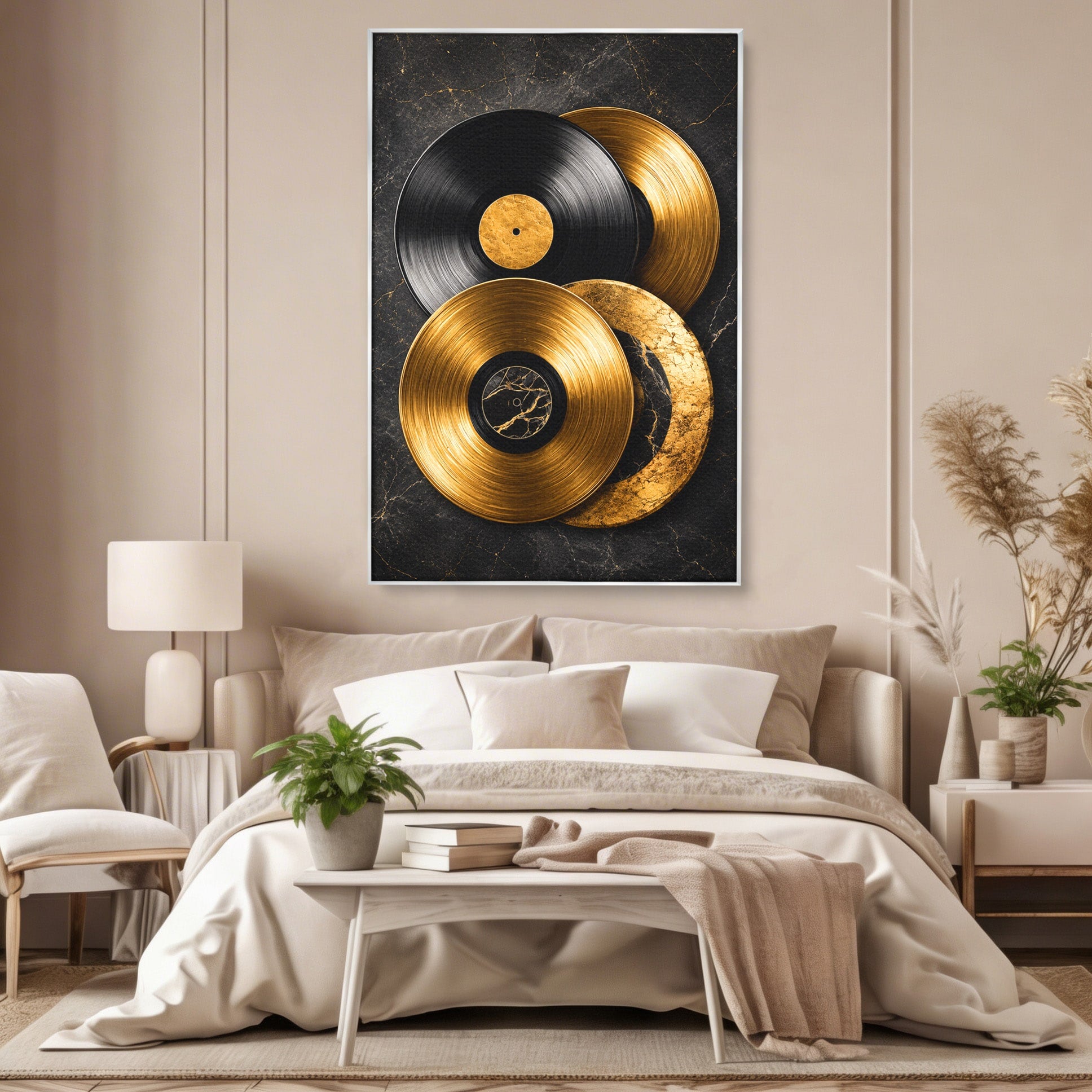 Tablou Canvas Premium LuxCanva® R1054, Viniluri Aurii, Viniluri, Muzica, Retro, Birou, Living, Culori Vibrante