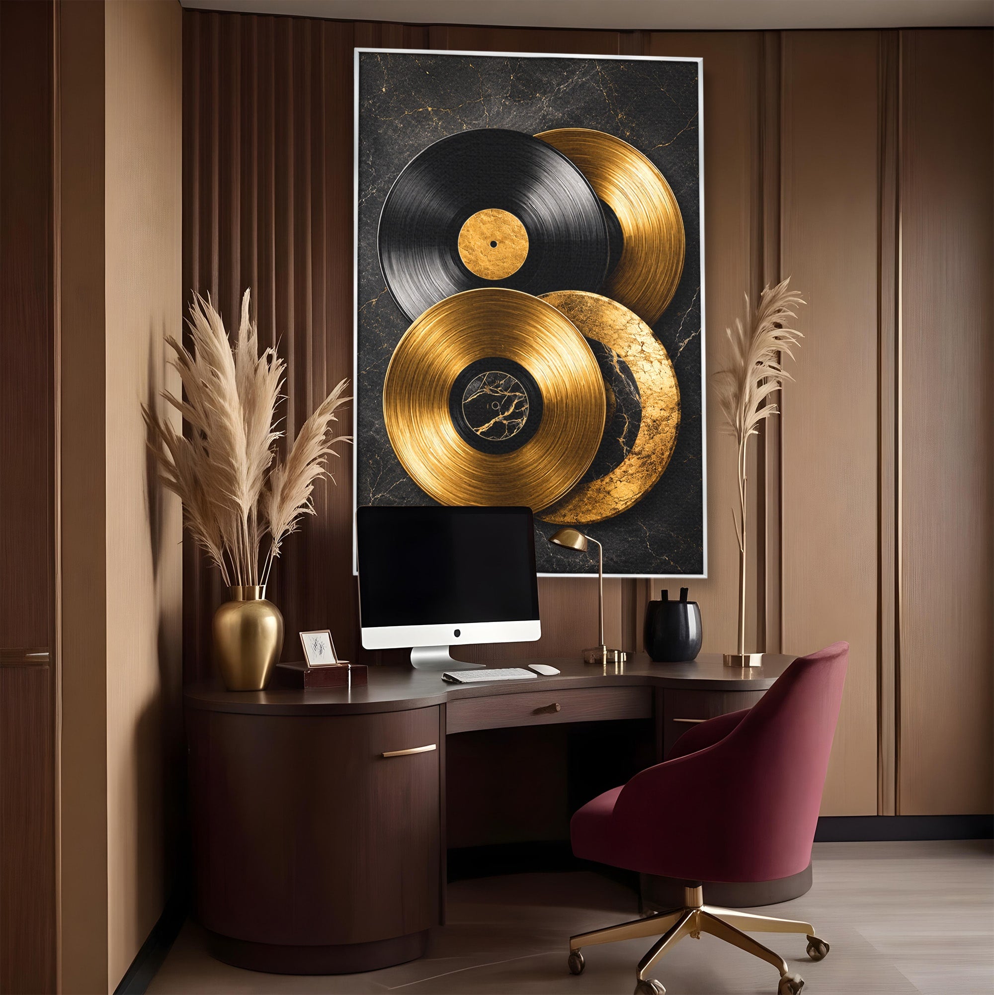 Tablou Canvas Premium LuxCanva® R1054, Viniluri Aurii, Viniluri, Muzica, Retro, Birou, Living, Culori Vibrante