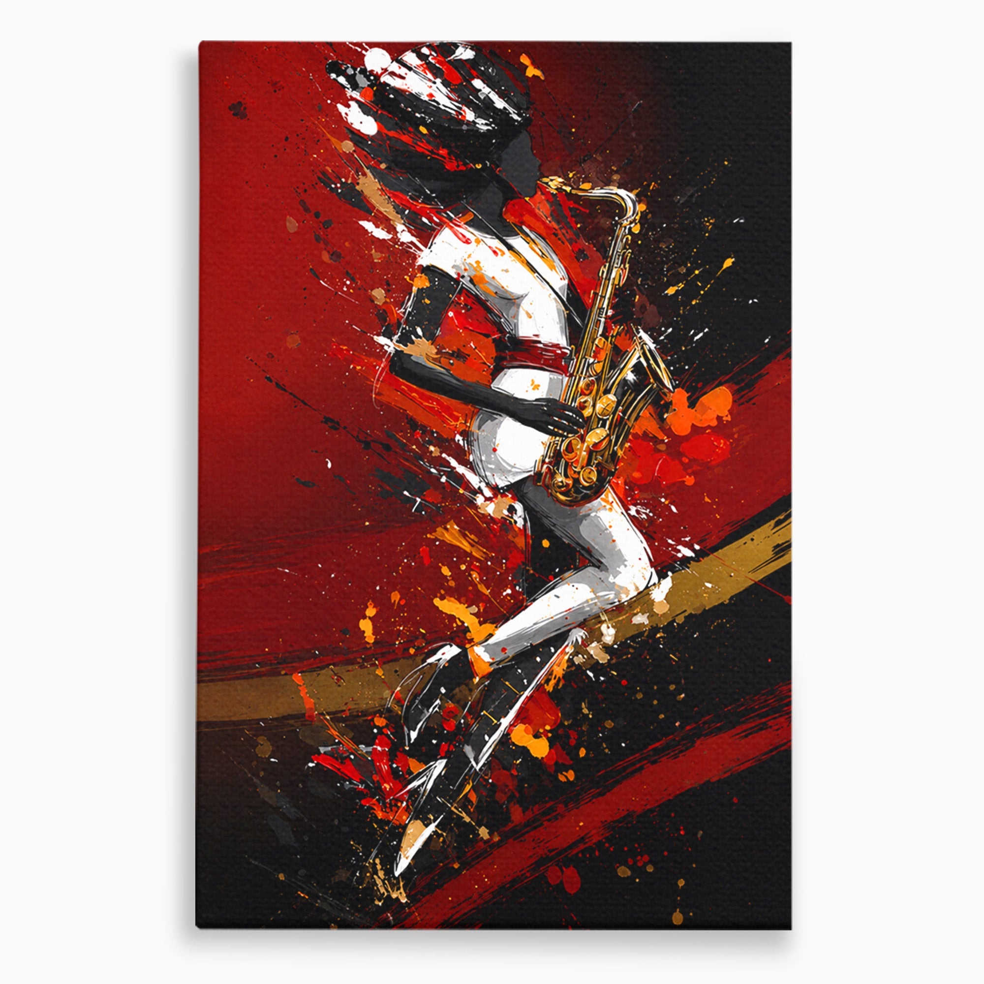 Tablou Canvas Premium LuxCanva® R1055, Saxofonistul Dinamic, Muzica, Saxofon, Arta Abstracta, Energetic, Living, Culori Vibrante