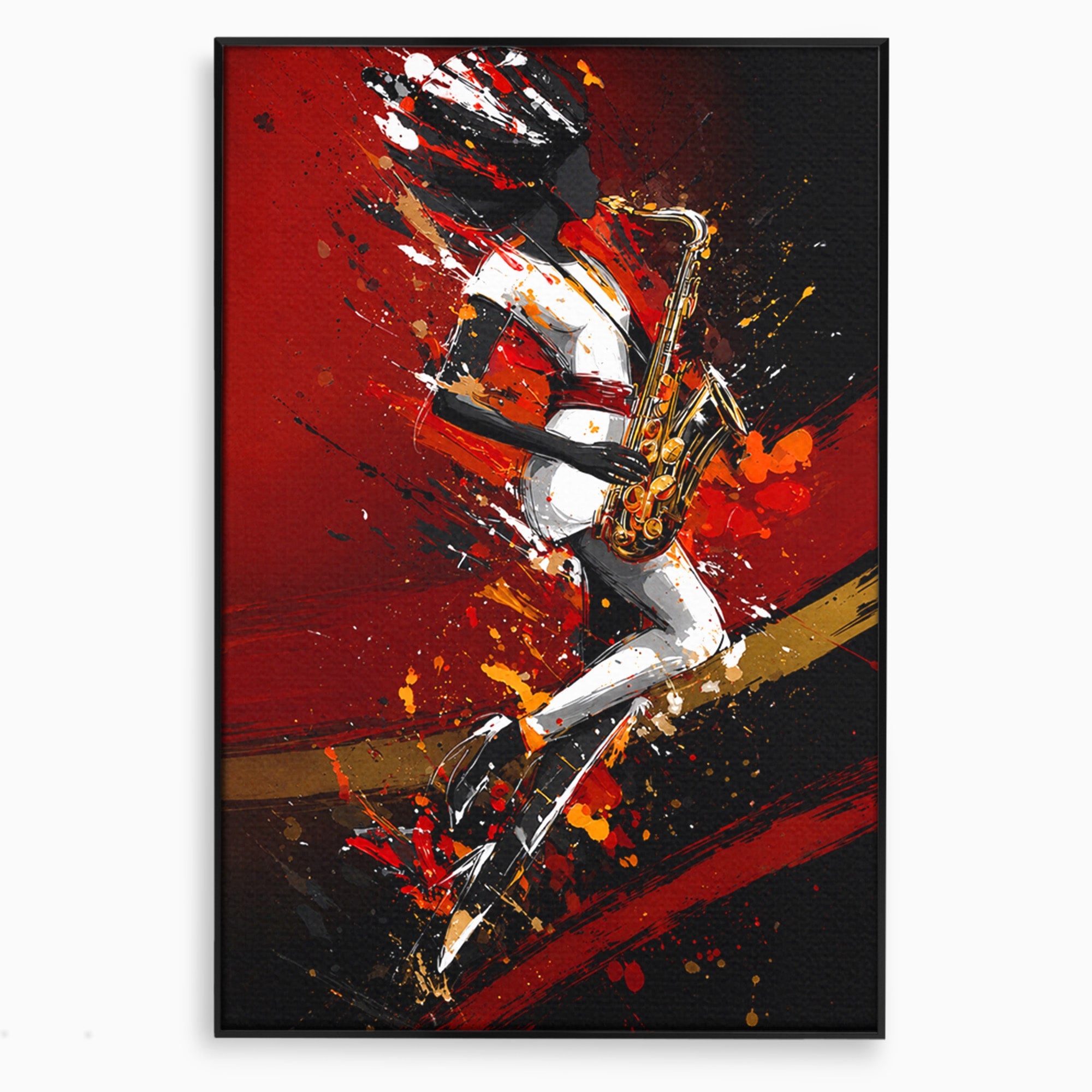 Tablou Canvas Premium LuxCanva® R1055, Saxofonistul Dinamic, Muzica, Saxofon, Arta Abstracta, Energetic, Living, Culori Vibrante