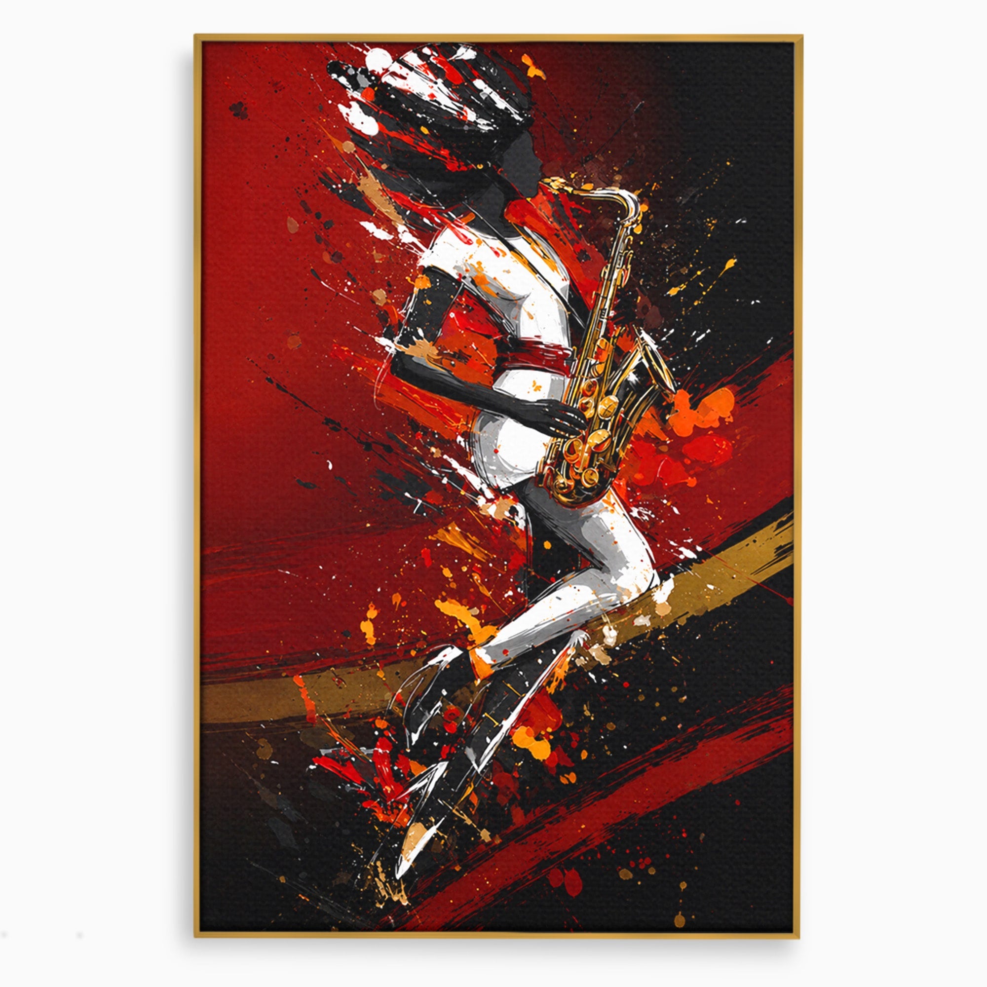Tablou Canvas Premium LuxCanva® R1055, Saxofonistul Dinamic, Muzica, Saxofon, Arta Abstracta, Energetic, Living, Culori Vibrante