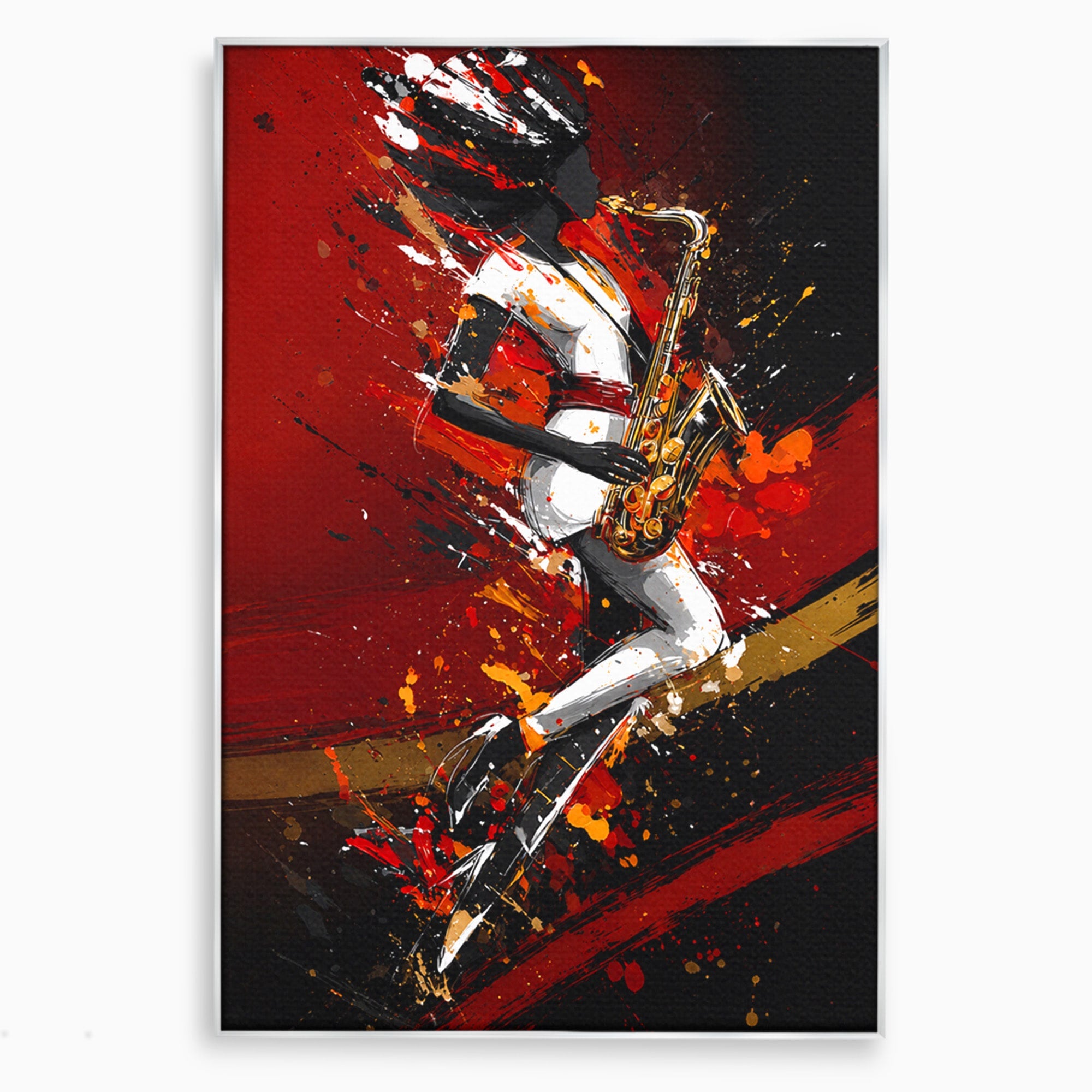 Tablou Canvas Premium LuxCanva® R1055, Saxofonistul Dinamic, Muzica, Saxofon, Arta Abstracta, Energetic, Living, Culori Vibrante