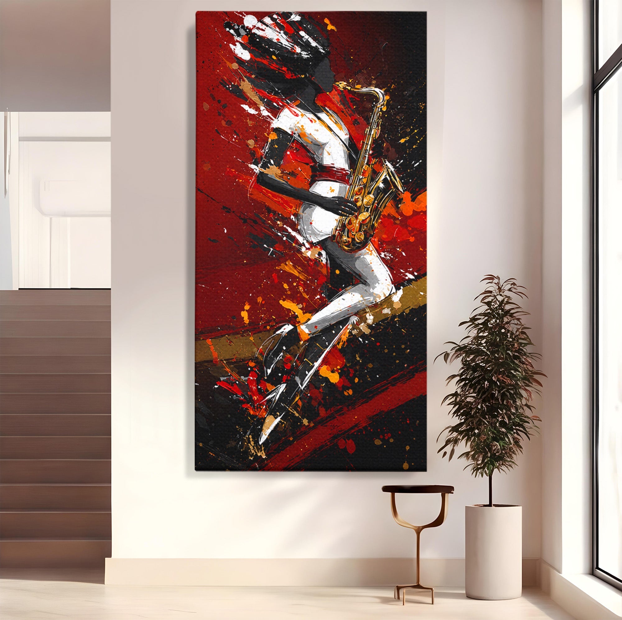 Tablou Canvas Premium LuxCanva® R1055, Saxofonistul Dinamic, Muzica, Saxofon, Arta Abstracta, Energetic, Living, Culori Vibrante