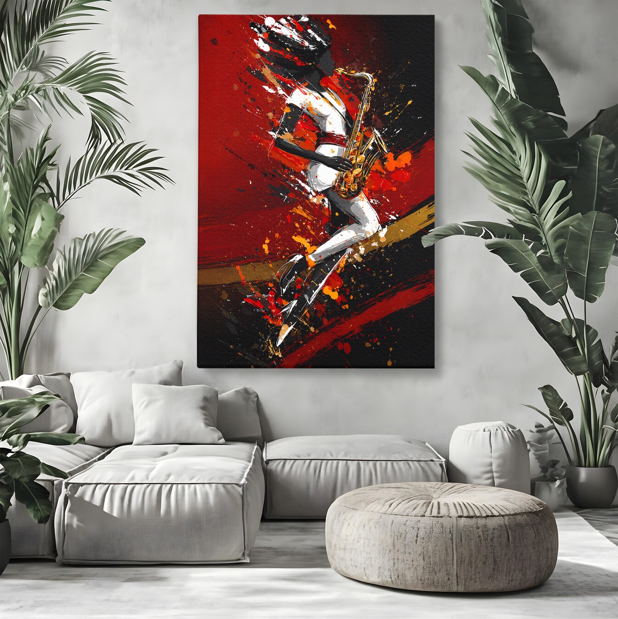 Tablou Canvas Premium LuxCanva® R1055, Saxofonistul Dinamic, Muzica, Saxofon, Arta Abstracta, Energetic, Living, Culori Vibrante