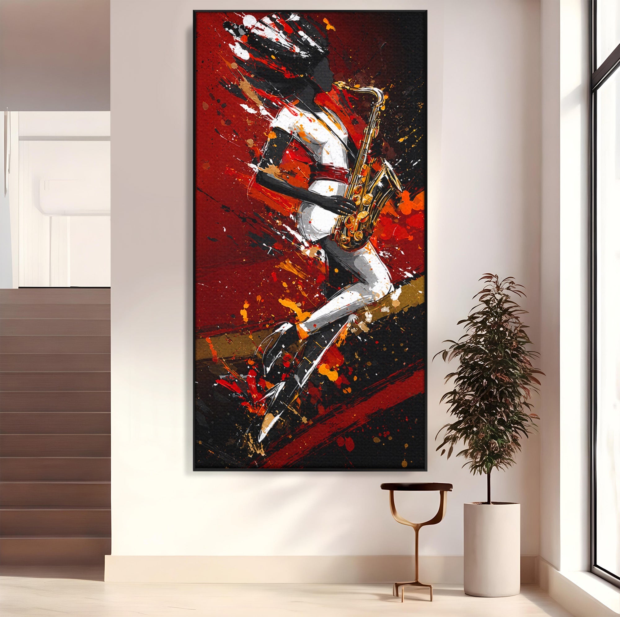 Tablou Canvas Premium LuxCanva® R1055, Saxofonistul Dinamic, Muzica, Saxofon, Arta Abstracta, Energetic, Living, Culori Vibrante
