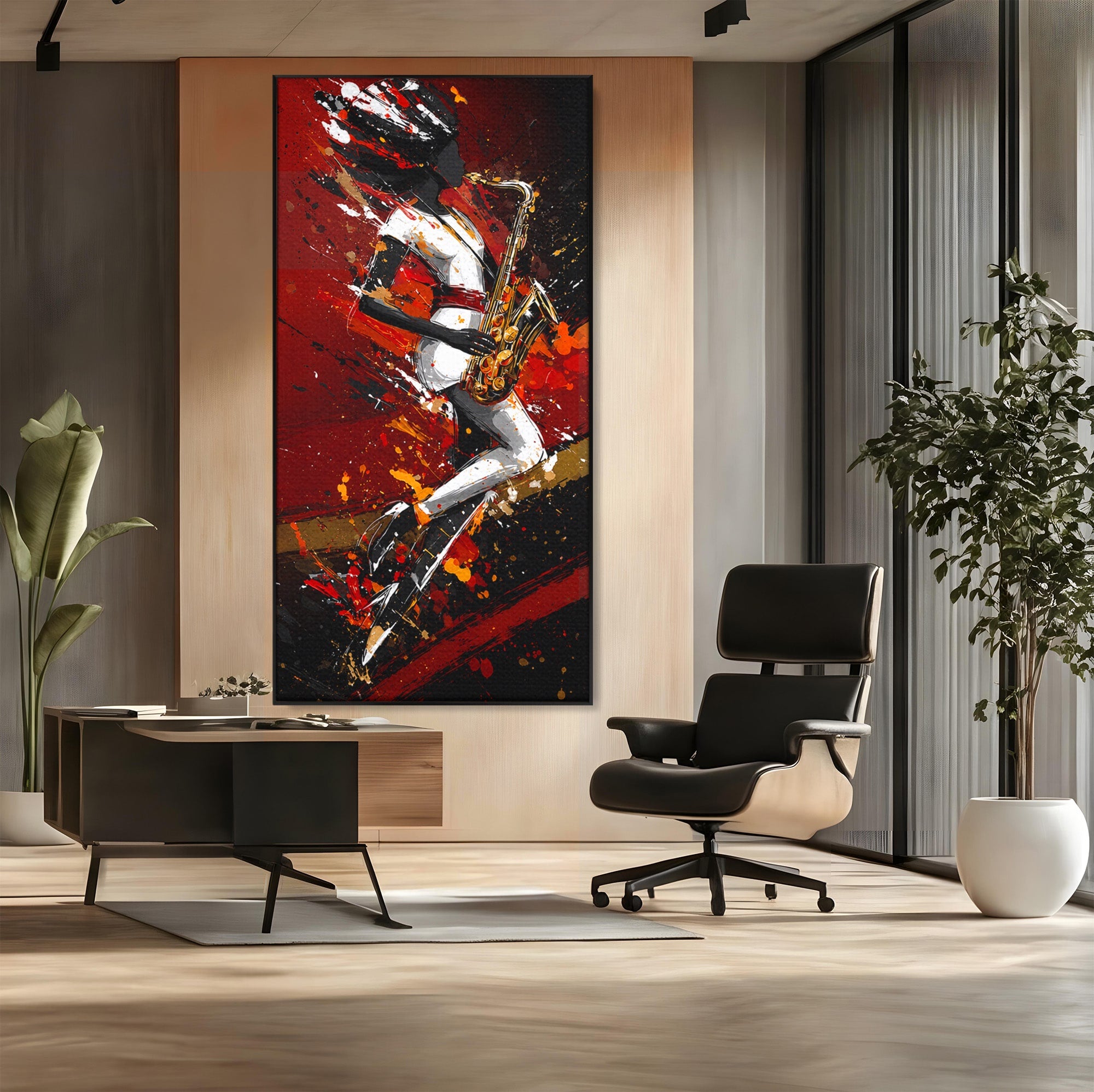 Tablou Canvas Premium LuxCanva® R1055, Saxofonistul Dinamic, Muzica, Saxofon, Arta Abstracta, Energetic, Living, Culori Vibrante