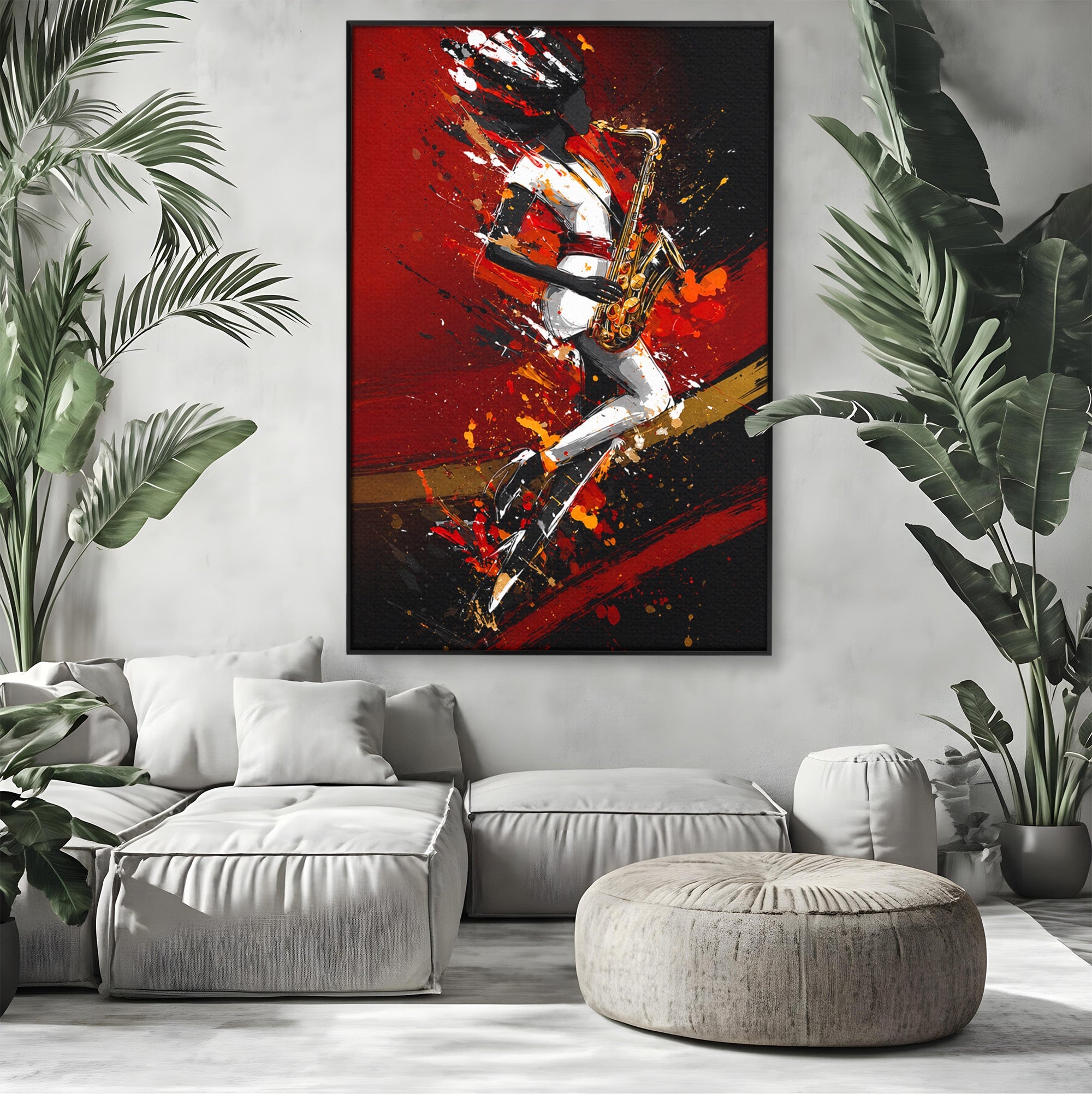 Tablou Canvas Premium LuxCanva® R1055, Saxofonistul Dinamic, Muzica, Saxofon, Arta Abstracta, Energetic, Living, Culori Vibrante