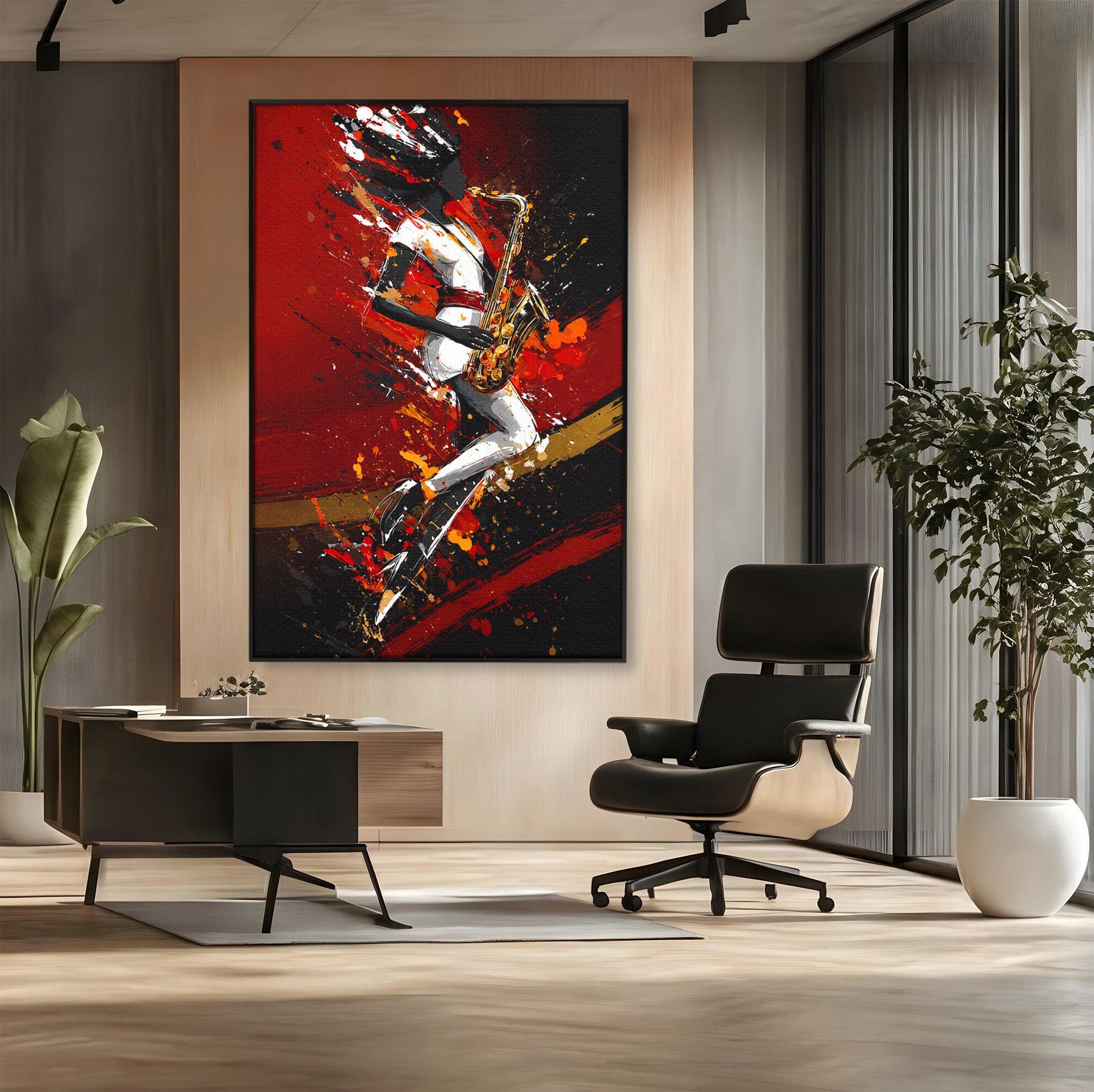 Tablou Canvas Premium LuxCanva® R1055, Saxofonistul Dinamic, Muzica, Saxofon, Arta Abstracta, Energetic, Living, Culori Vibrante