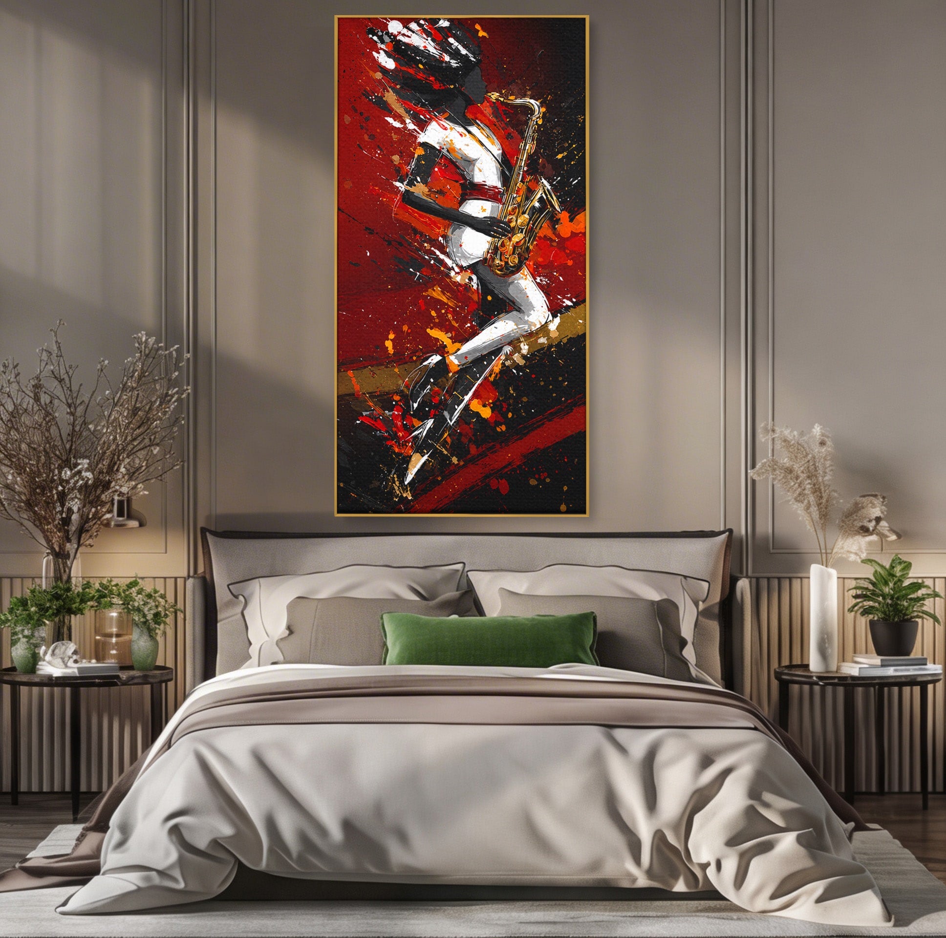 Tablou Canvas Premium LuxCanva® R1055, Saxofonistul Dinamic, Muzica, Saxofon, Arta Abstracta, Energetic, Living, Culori Vibrante