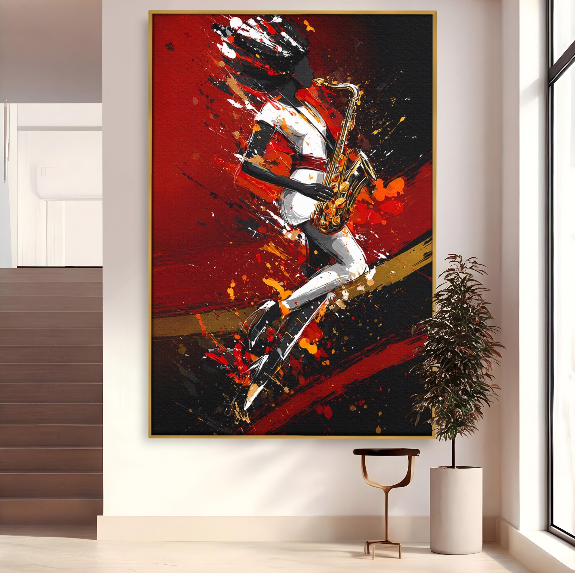 Tablou Canvas Premium LuxCanva® R1055, Saxofonistul Dinamic, Muzica, Saxofon, Arta Abstracta, Energetic, Living, Culori Vibrante